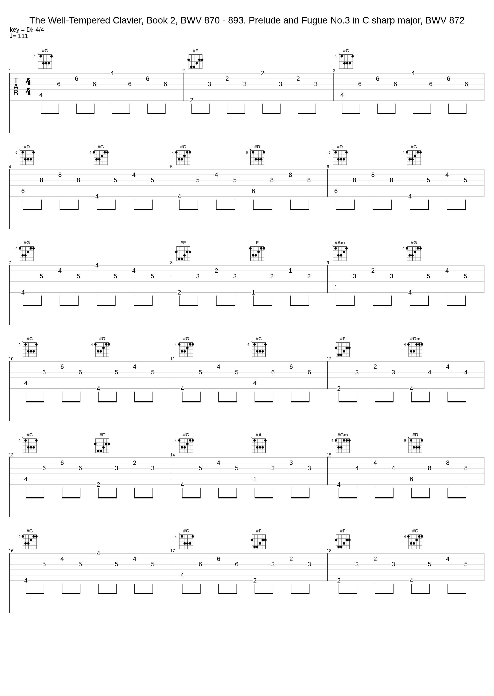 The Well-Tempered Clavier, Book 2, BWV 870 - 893. Prelude and Fugue No.3 in C sharp major, BWV 872_Johann Sebastian Bach,Samuel Feinberg_1