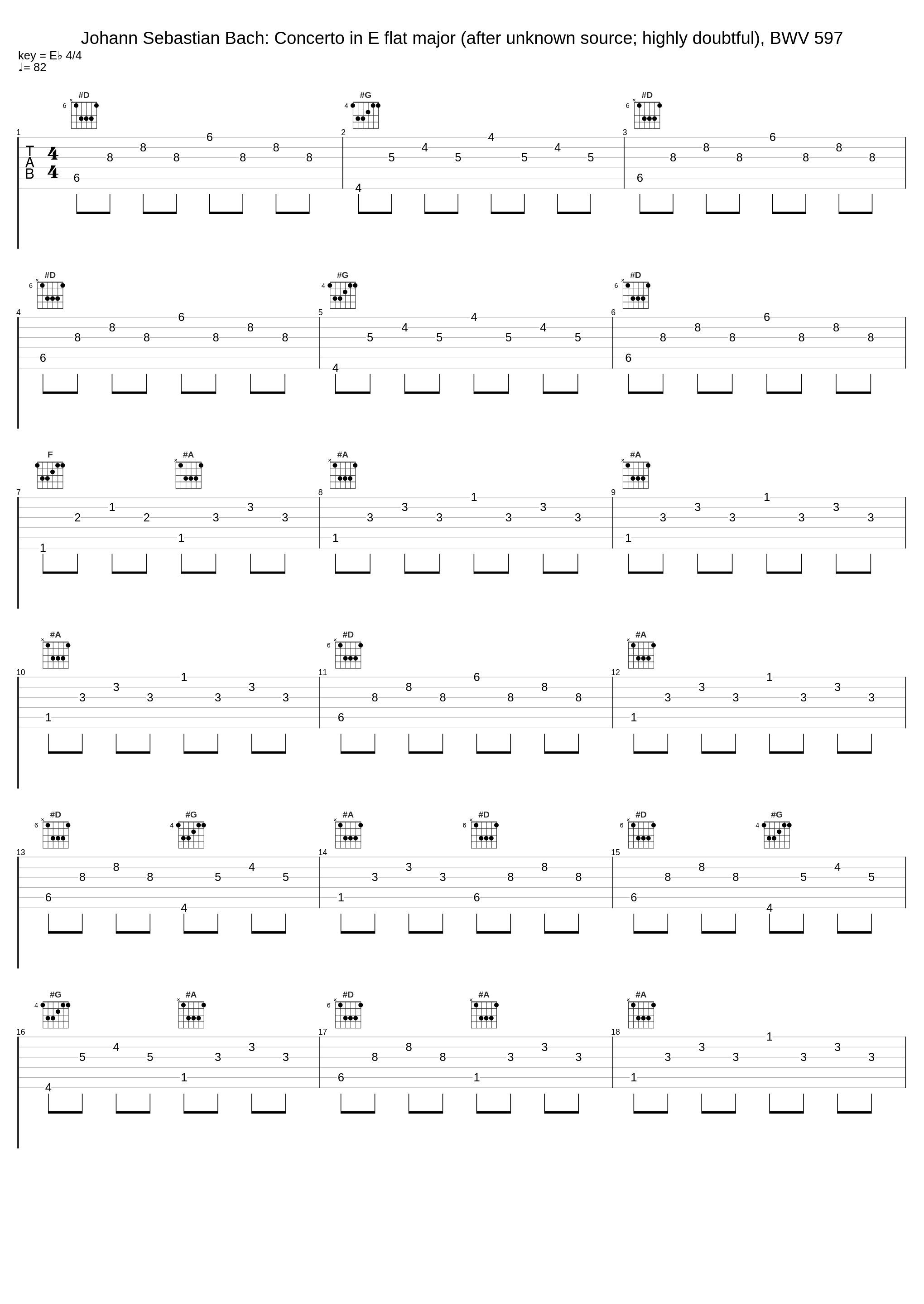 Johann Sebastian Bach: Concerto in E flat major (after unknown source; highly doubtful), BWV 597_Johann Sebastian Bach_1
