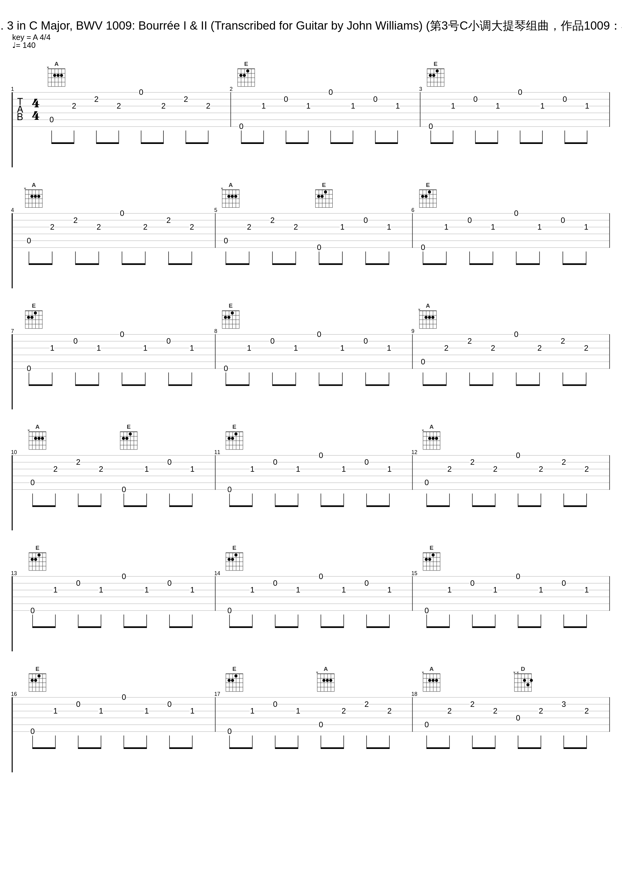Cello Suite No. 3 in C Major, BWV 1009: Bourrée I & II (Transcribed for Guitar by John Williams) (第3号C小调大提琴组曲，作品1009：布雷舞曲1和2)_John Williams,Johann Sebastian Bach_1