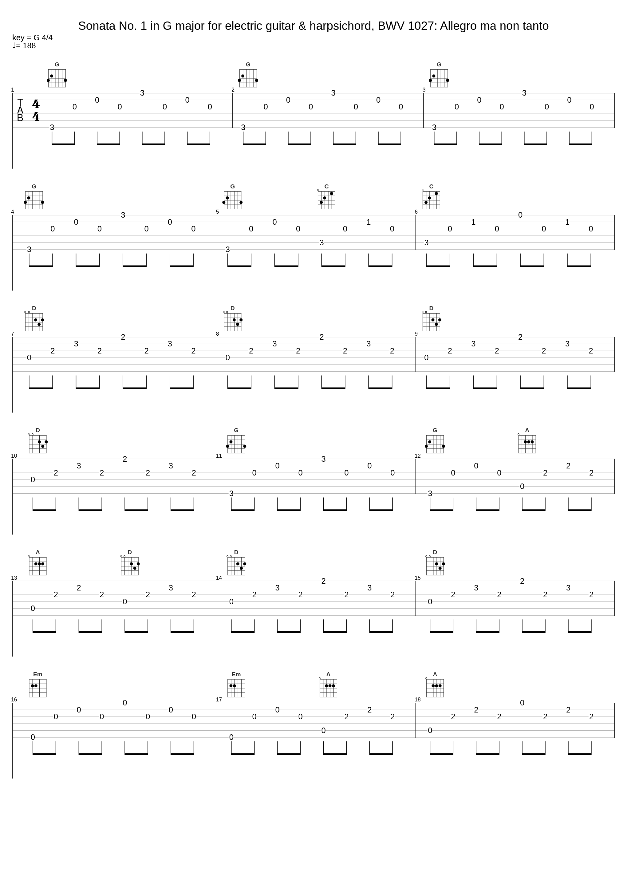 Sonata No. 1 in G major for electric guitar & harpsichord, BWV 1027: Allegro ma non tanto_Marcos Roberto dos Santos,Johann Sebastian Bach_1