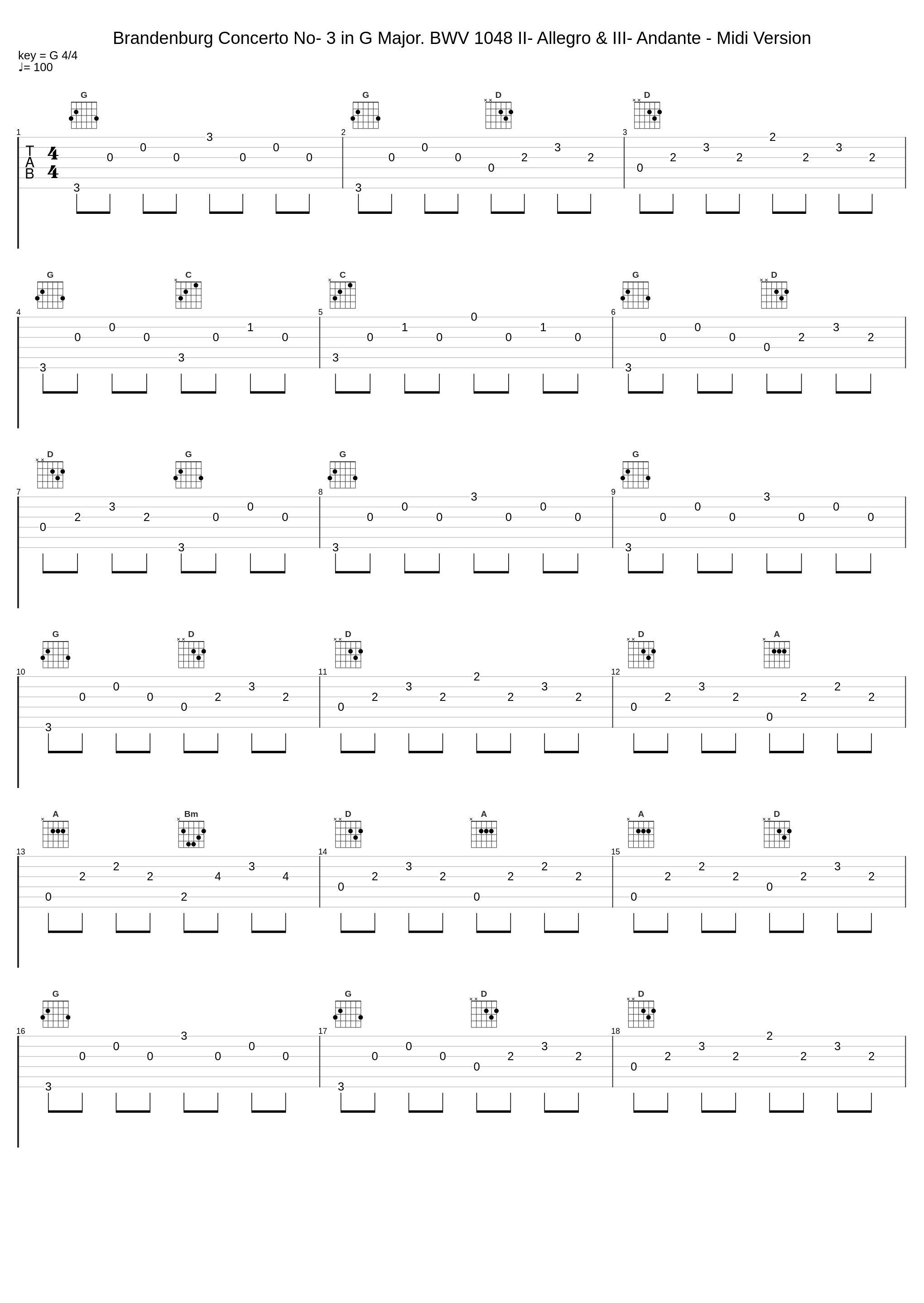 Brandenburg Concerto No- 3 in G Major. BWV 1048 II- Allegro & III- Andante - Midi Version_Johann Sebastian Bach_1