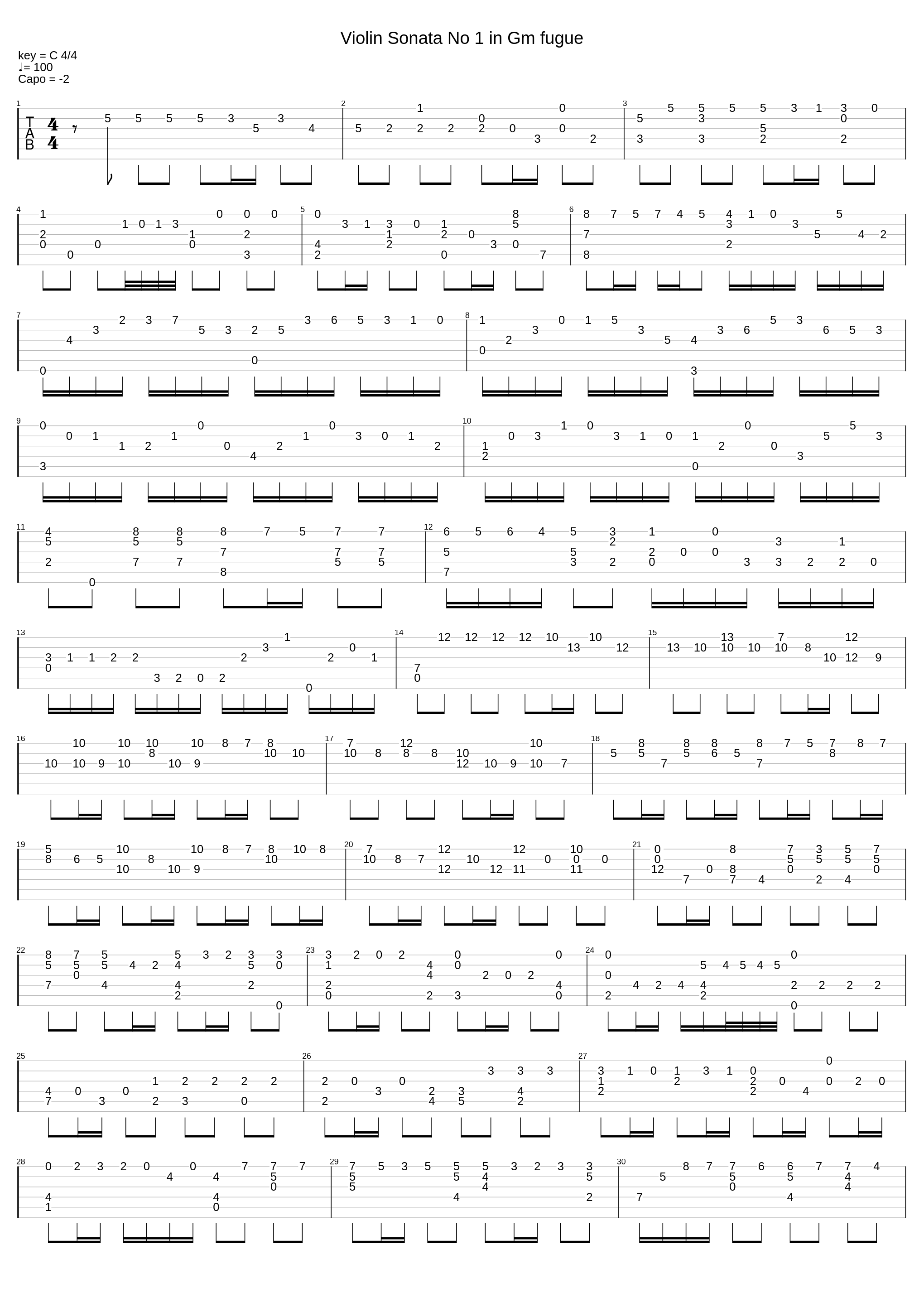 Violin Sonata No 1 in Gm Fugue Bwv 1001 Tab_Johann Sebastian Bach_1