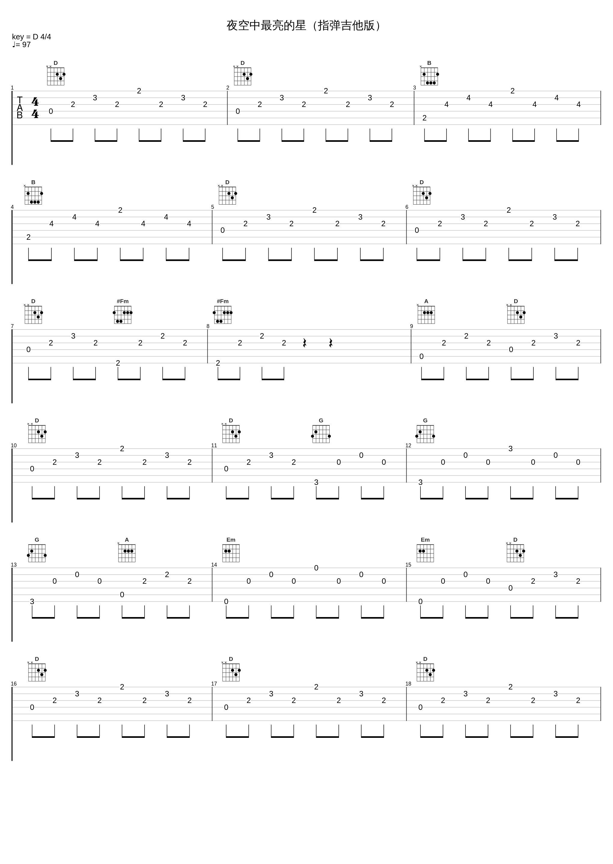 夜空中最亮的星（指弹吉他版）_汤文杰_1