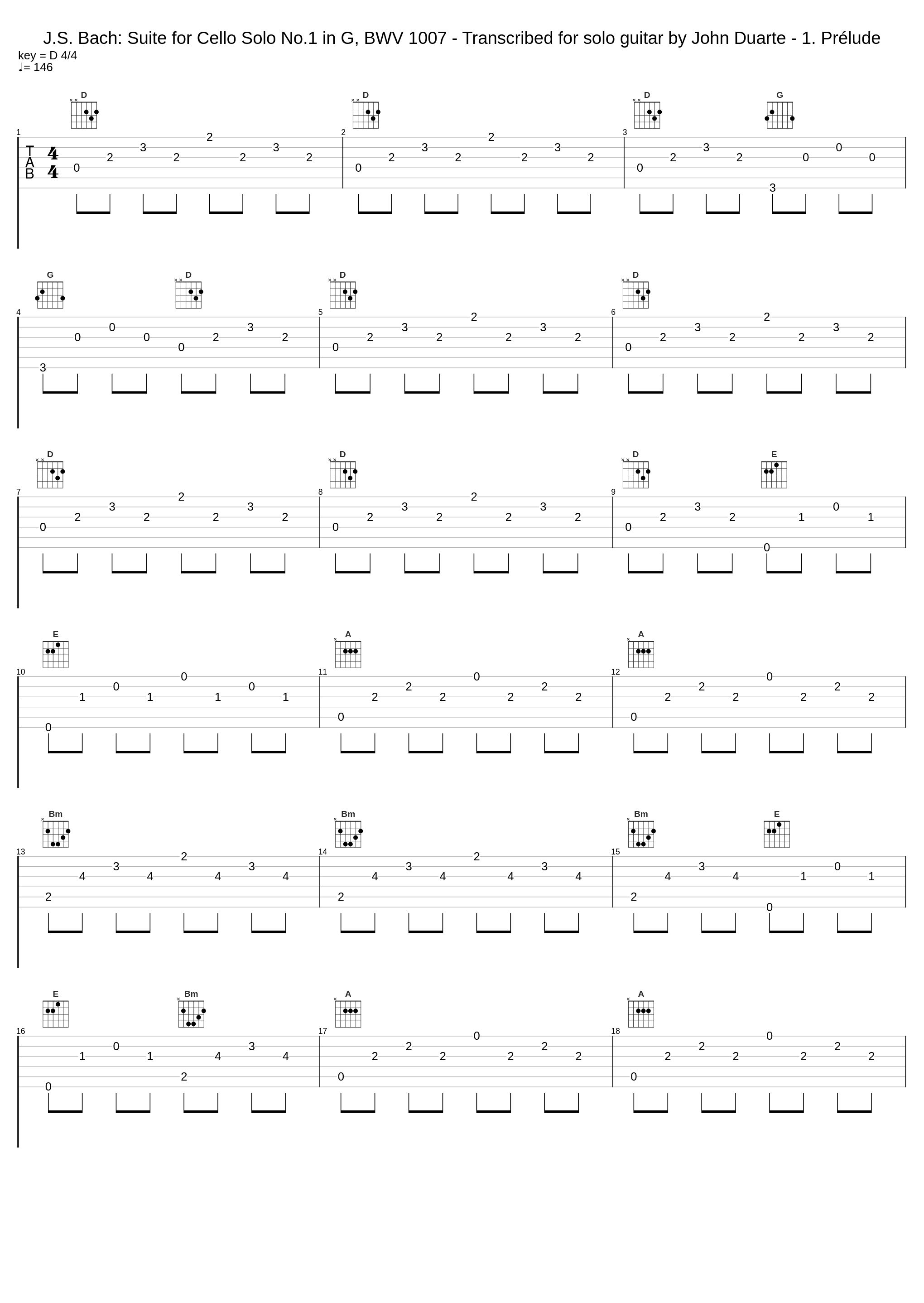 J.S. Bach: Suite for Cello Solo No.1 in G, BWV 1007 - Transcribed for solo guitar by John Duarte - 1. Prélude_John Williams_1