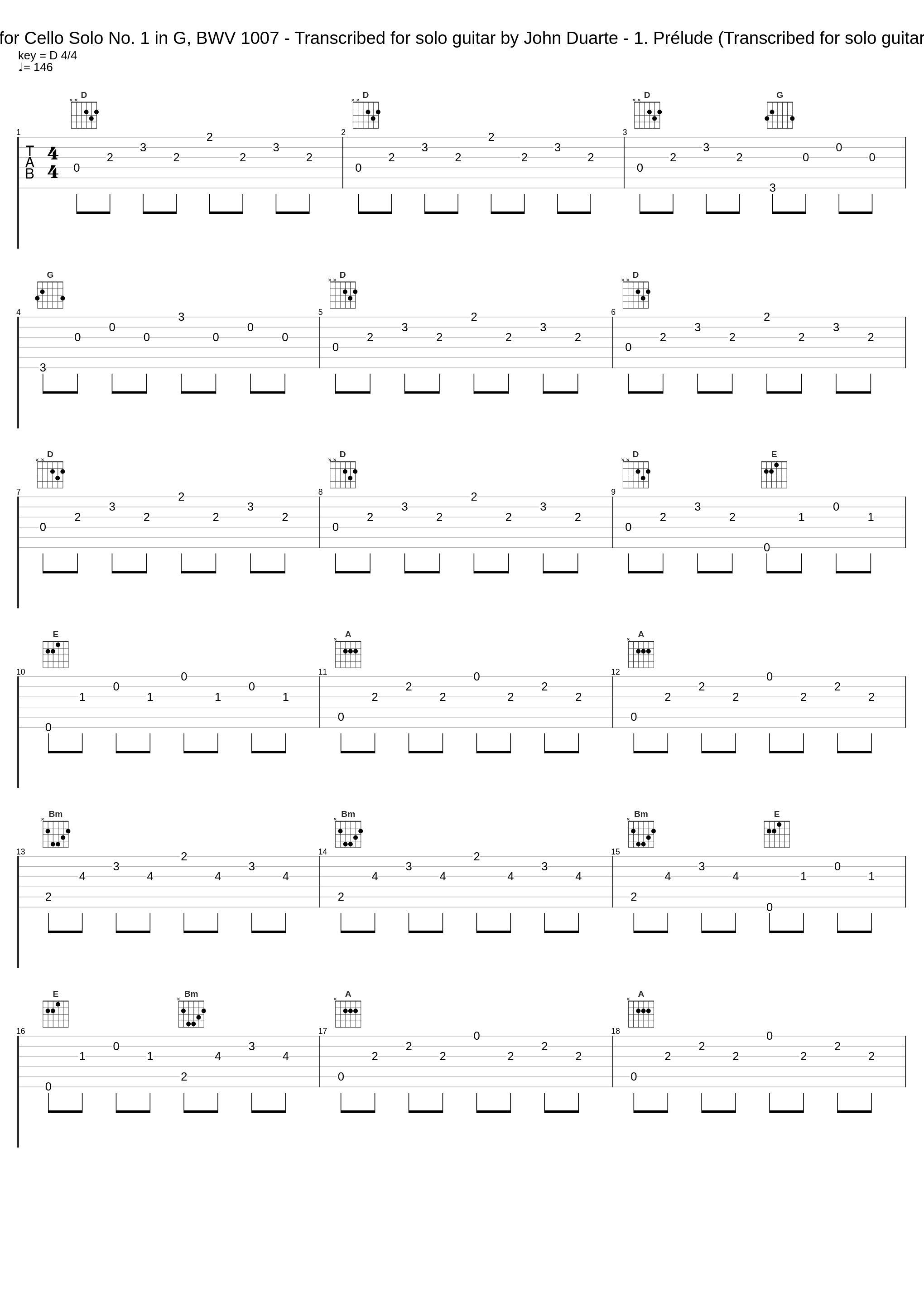 J.S. Bach: Suite for Cello Solo No. 1 in G, BWV 1007 - Transcribed for solo guitar by John Duarte - 1. Prélude (Transcribed for solo guitar by John Duarte)_John Williams_1