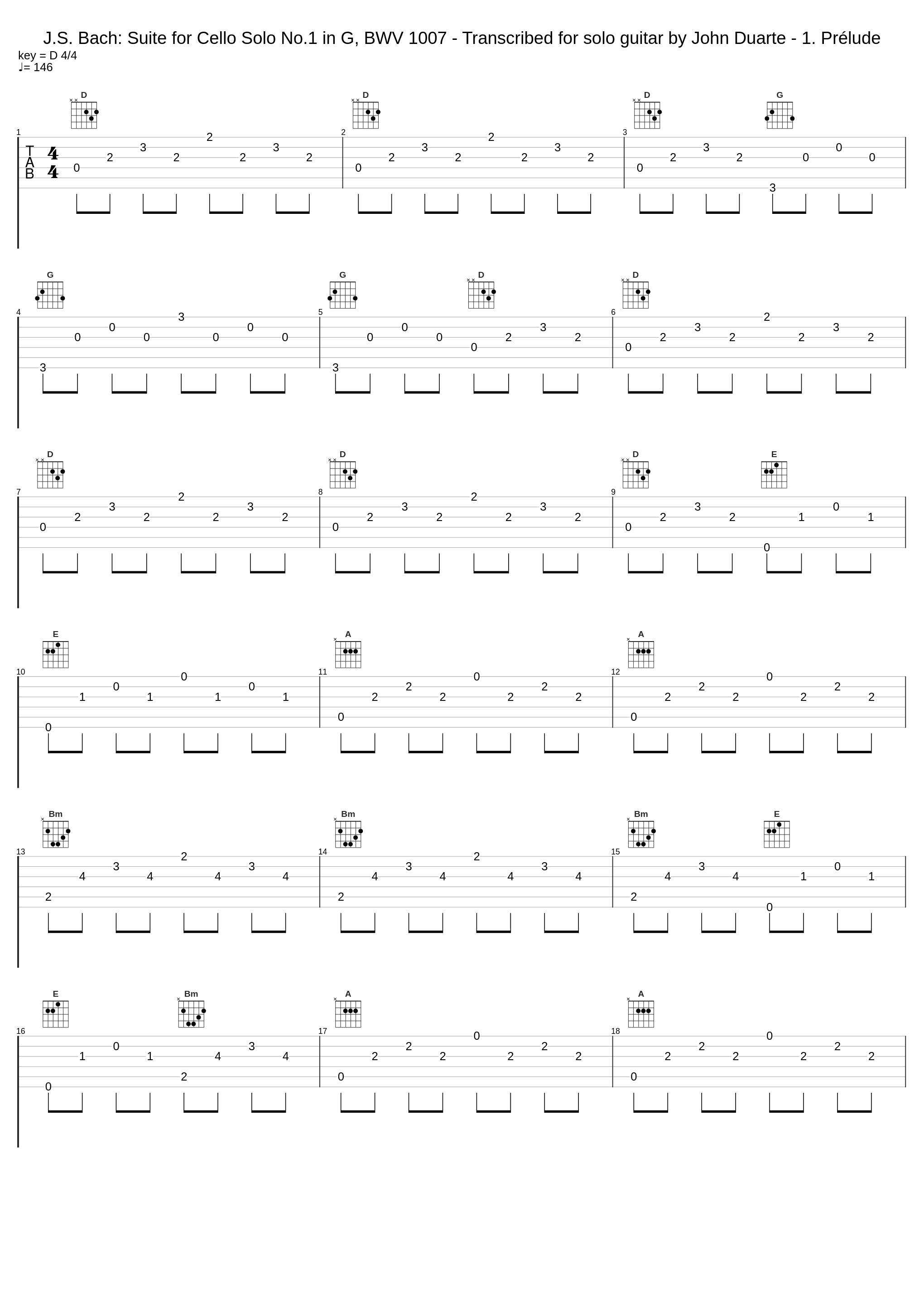 J.S. Bach: Suite for Cello Solo No.1 in G, BWV 1007 - Transcribed for solo guitar by John Duarte - 1. Prélude_John Williams_1