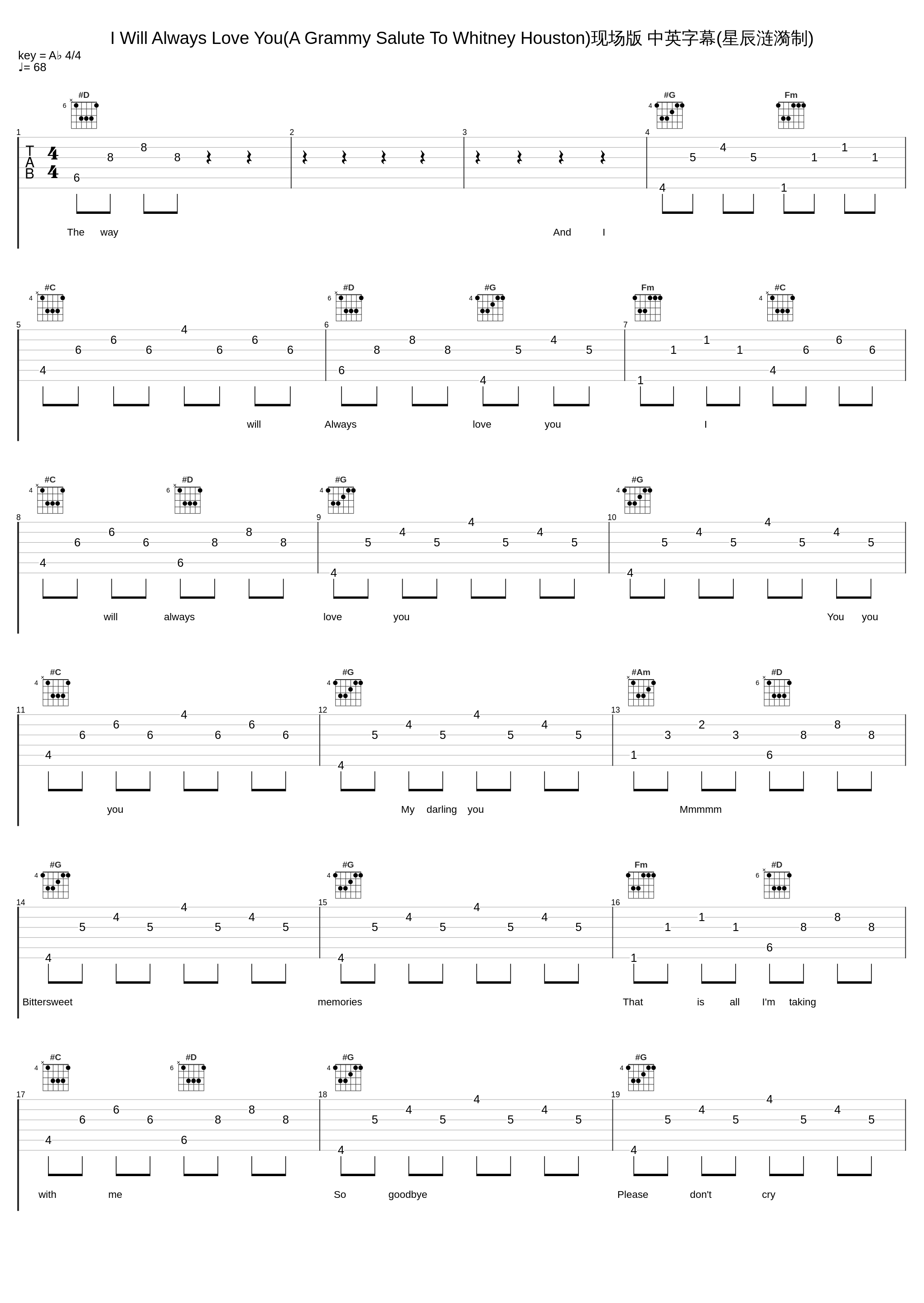 I Will Always Love You(A Grammy Salute To Whitney Houston)现场版 中英字幕(星辰涟漪制)_Whitney Houston_1
