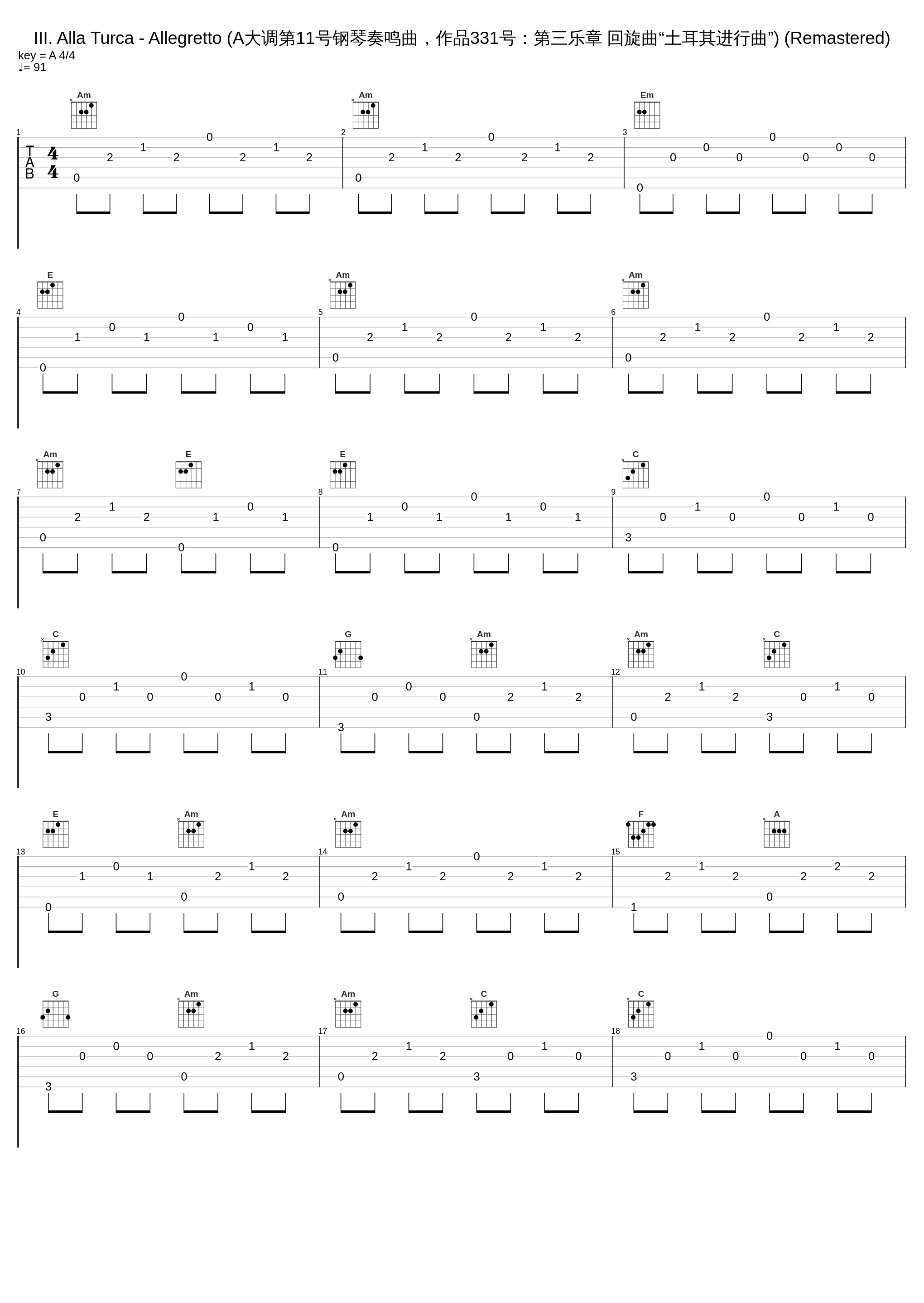 III. Alla Turca - Allegretto (A大调第11号钢琴奏鸣曲，作品331号：第三乐章 回旋曲“土耳其进行曲”) (Remastered)_Glenn Gould,Wolfgang Amadeus Mozart_1