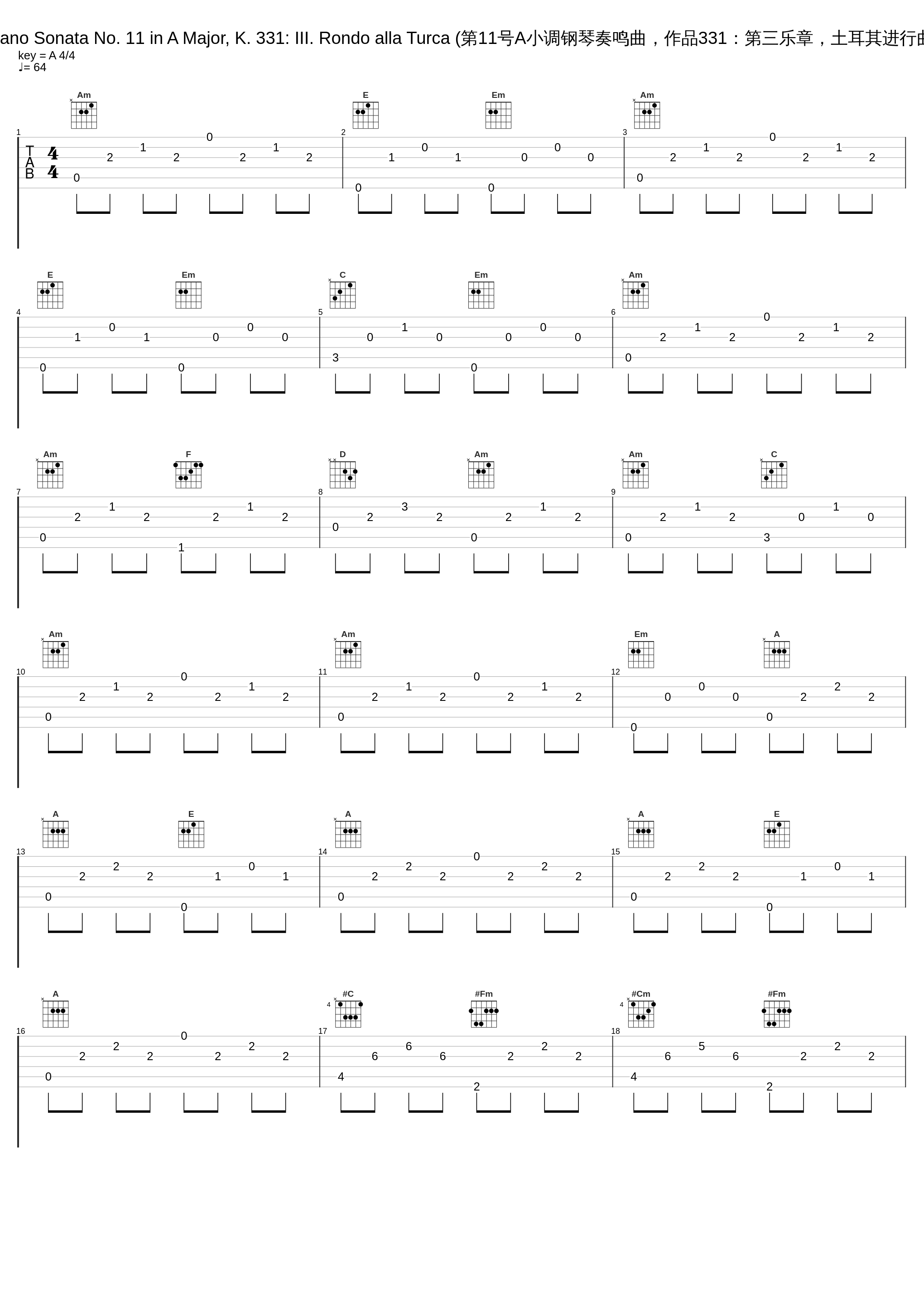 Piano Sonata No. 11 in A Major, K. 331: III. Rondo alla Turca (第11号A小调钢琴奏鸣曲，作品331：第三乐章，土耳其进行曲)_John Williams,Carlos Bonell,Wolfgang Amadeus Mozart_1