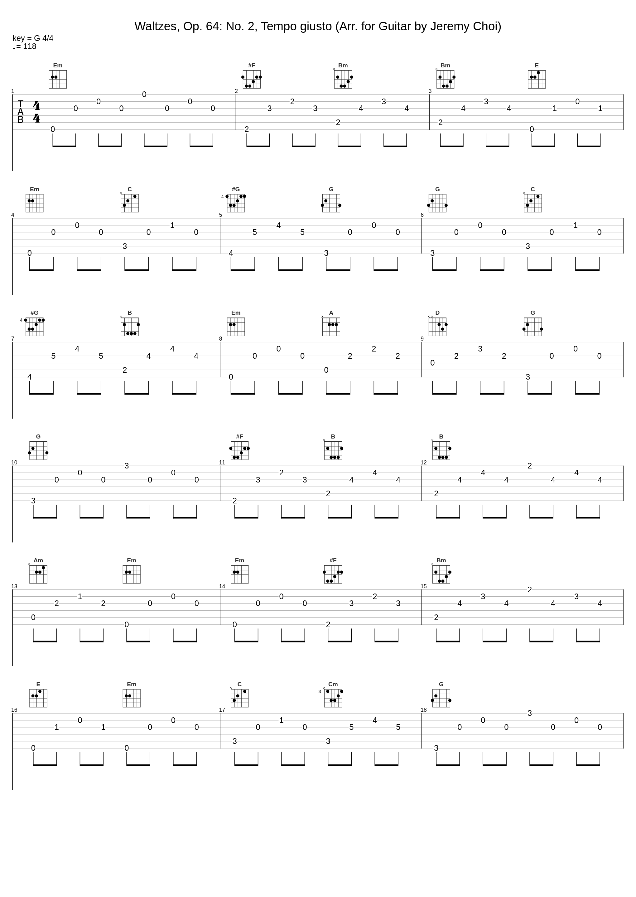 Waltzes, Op. 64: No. 2, Tempo giusto (Arr. for Guitar by Jeremy Choi)_Jeremy Choi_1