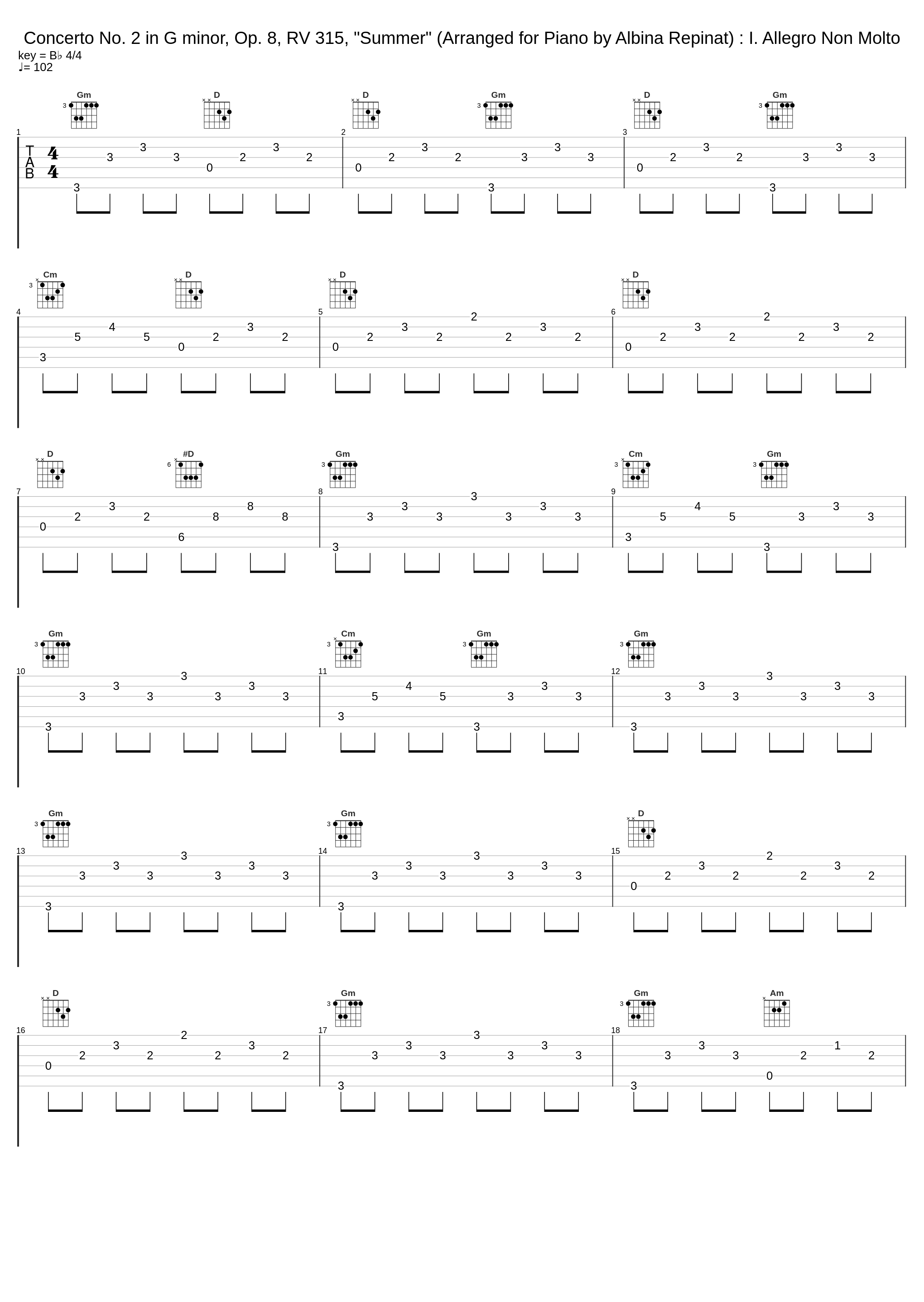 Concerto No. 2 in G minor, Op. 8, RV 315, "Summer" (Arranged for Piano by Albina Repinat) : I. Allegro Non Molto_Albina Repinat,Antonio Vivaldi_1