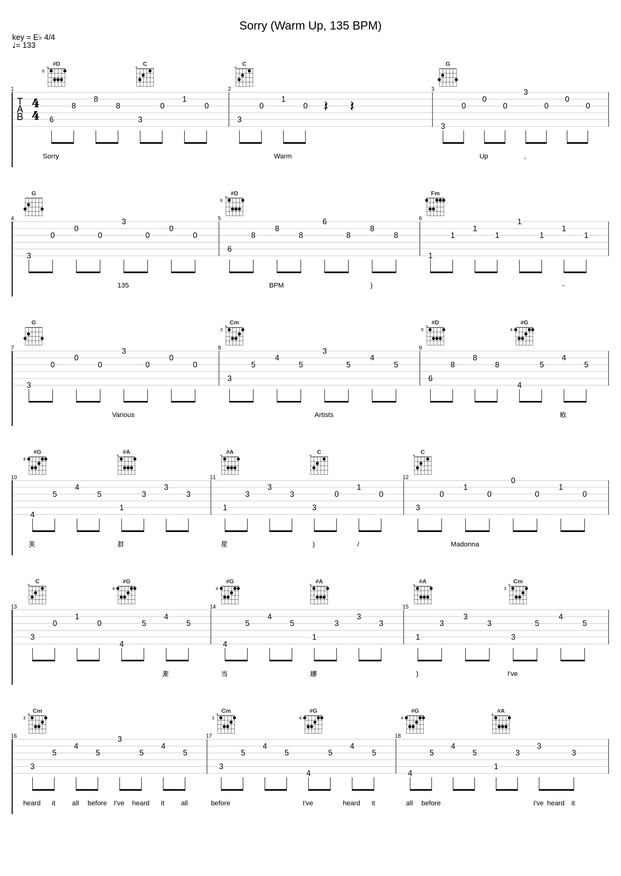 Sorry (Warm Up, 135 BPM)_Various Artists,Madonna_1