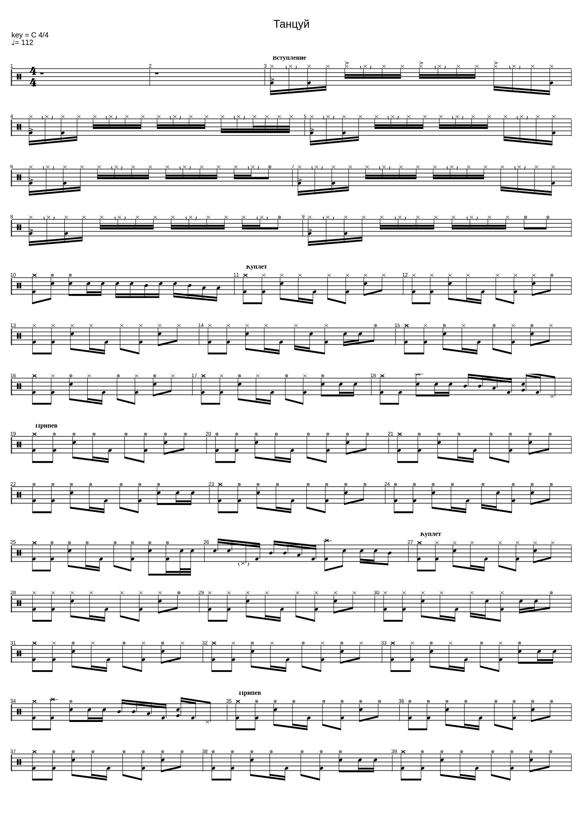 Танцуй (SA Drum Sheet Music)_Звери_1