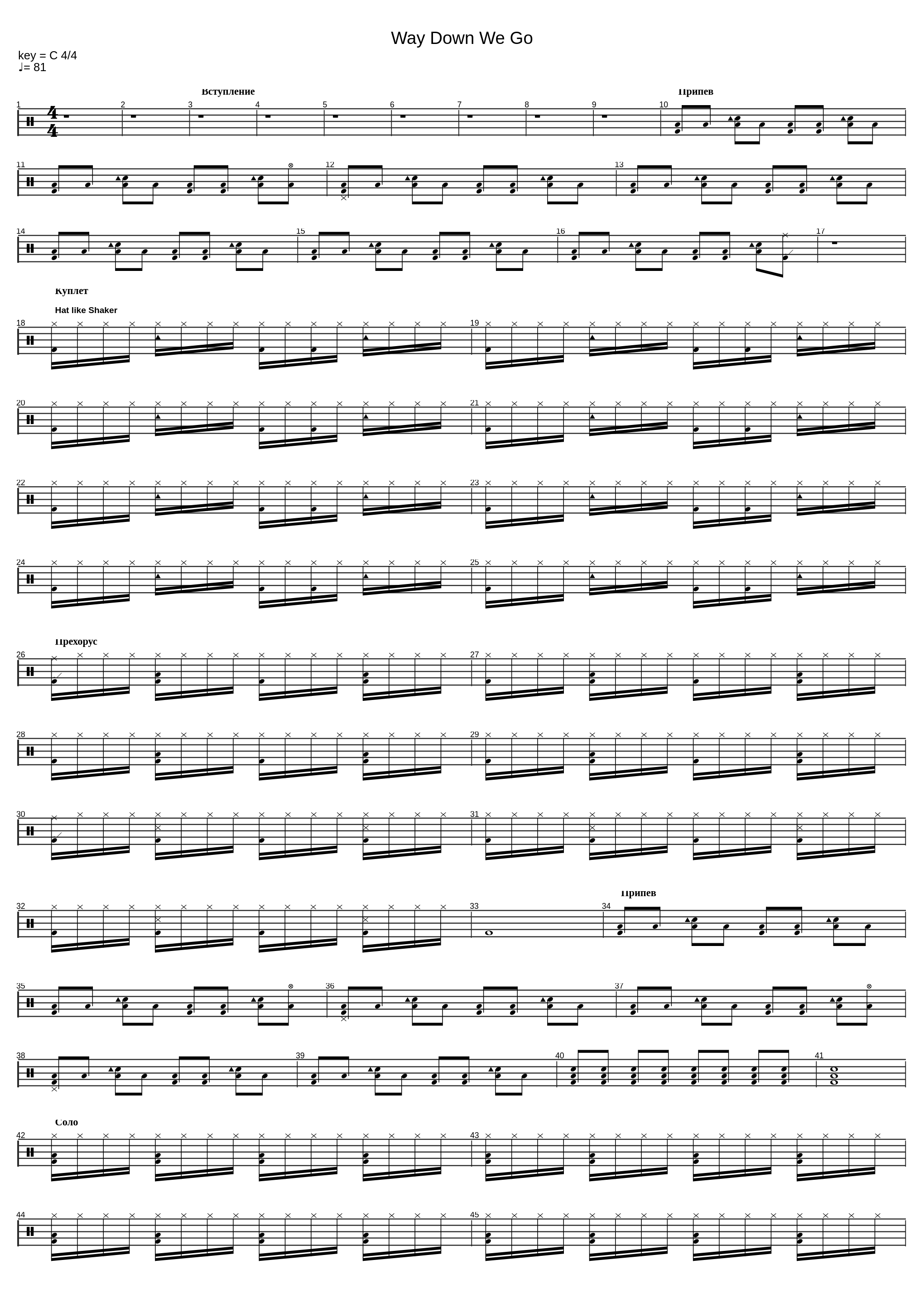 Way Down We Go (SA Drum Sheet Music)_Kaleo_1