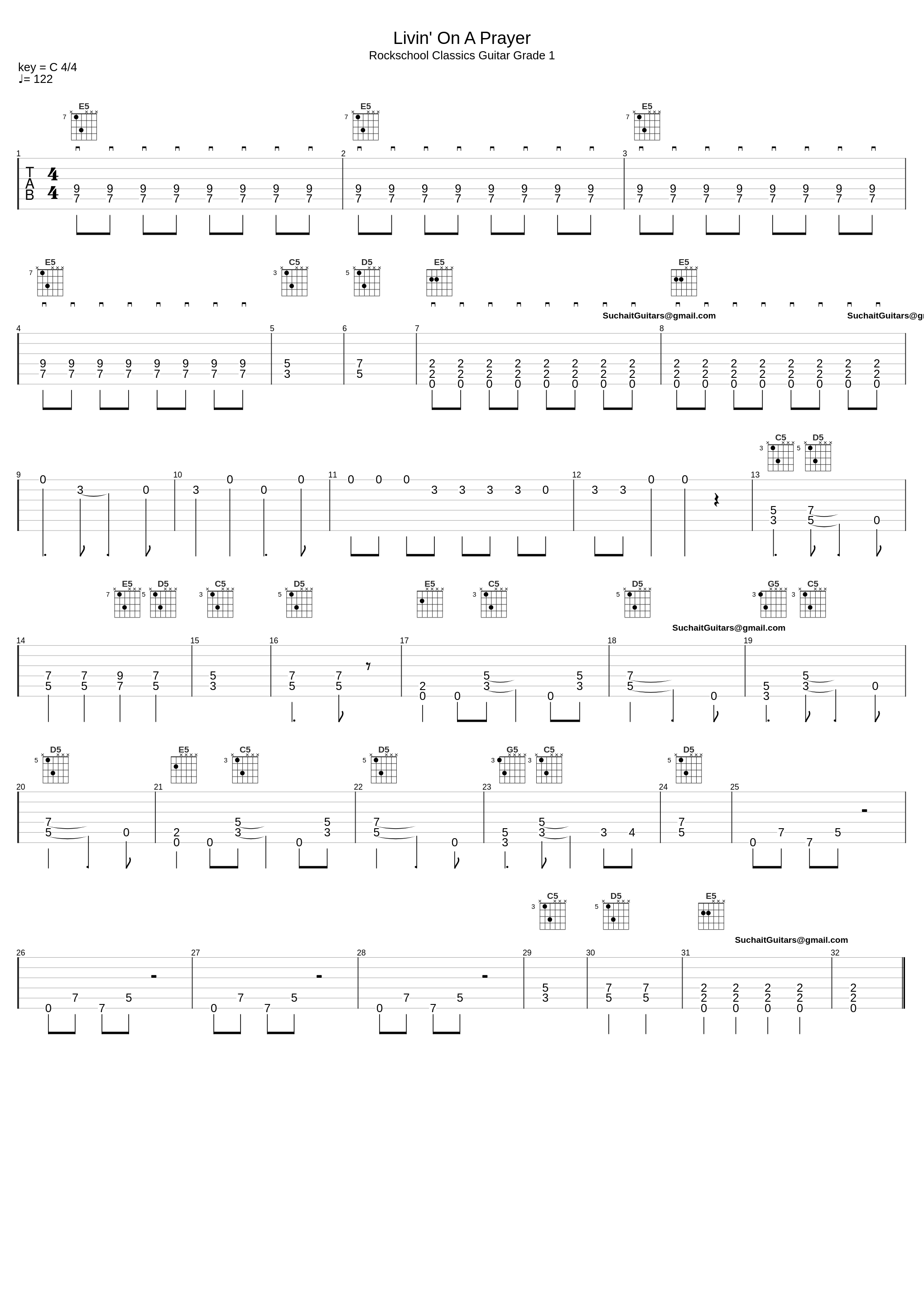 Livin' on a prayer (bon jovi) - Rockschool Classics Grade 1 Guitar_Suchaitguitars@Gmail.Com_1