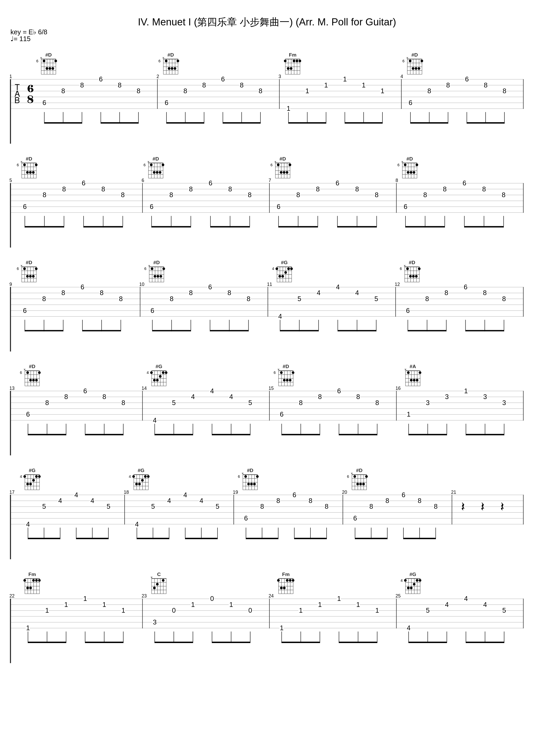 IV. Menuet I (第四乐章 小步舞曲一) (Arr. M. Poll for Guitar)_Michael Poll_1