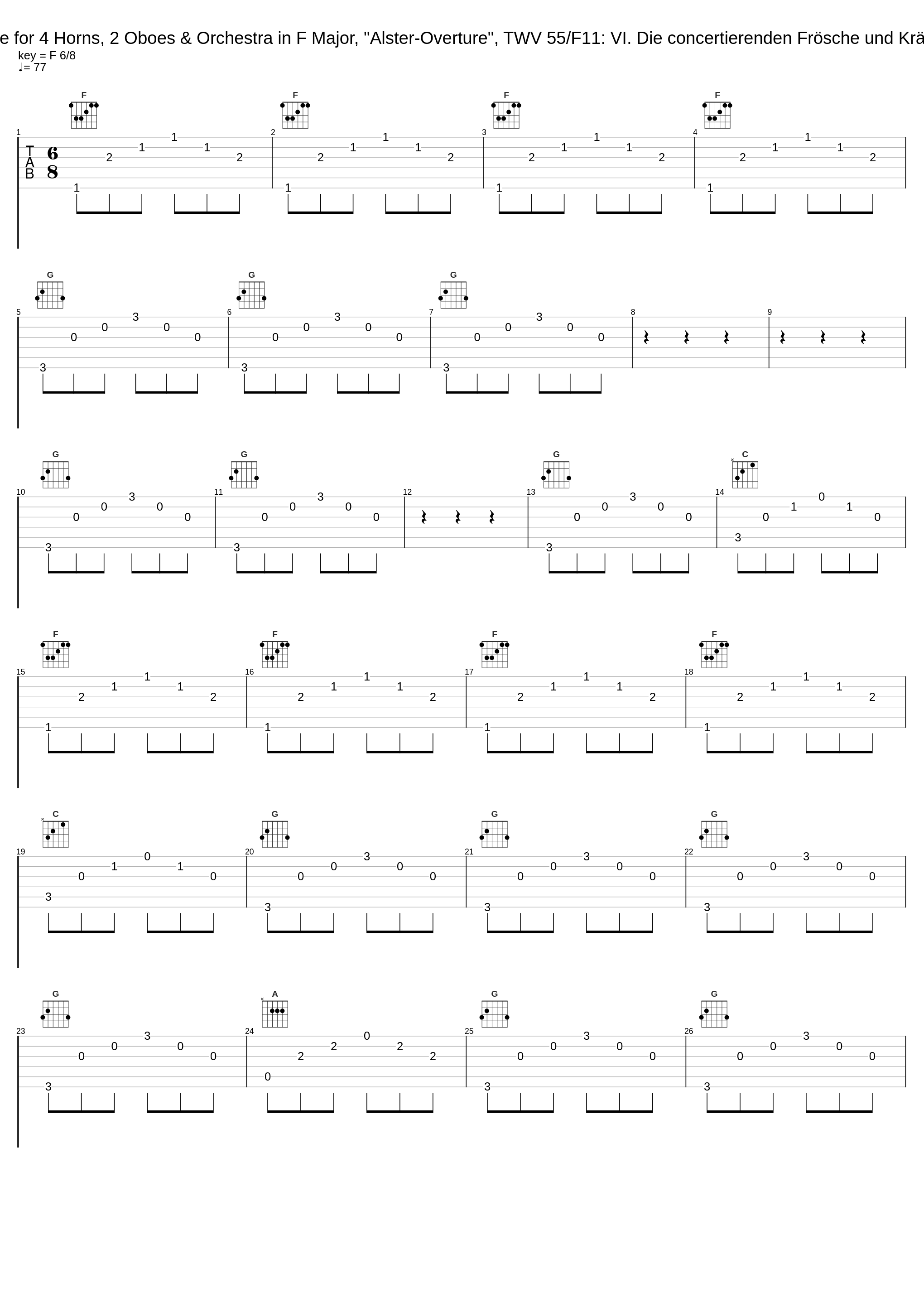 Suite for 4 Horns, 2 Oboes & Orchestra in F Major, "Alster-Overture", TWV 55/F11: VI. Die concertierenden Frösche und Krähen_Alois Spach,Georg Philipp Telemann_1