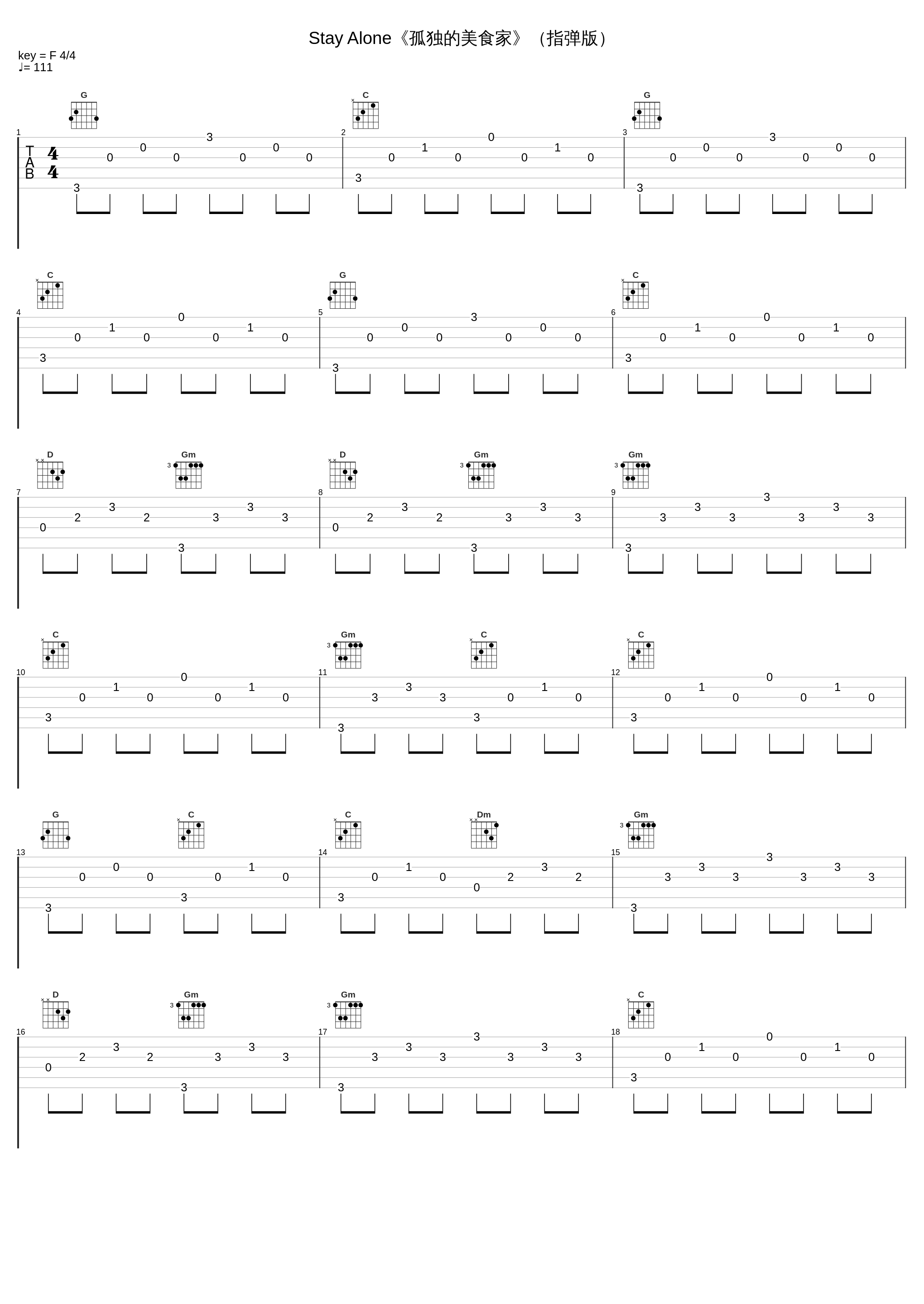 Stay Alone《孤独的美食家》（指弹版）_汤文杰_1