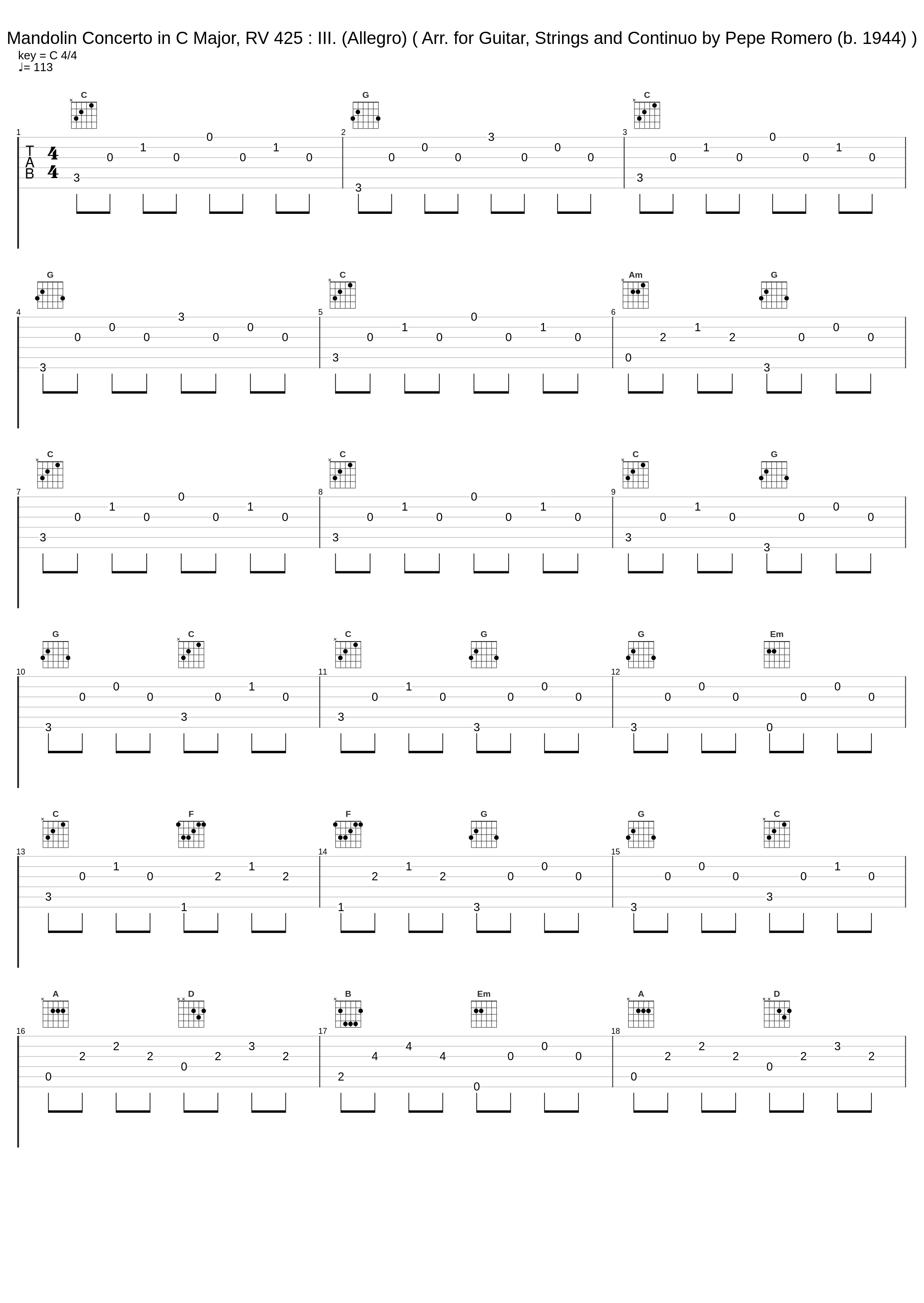 Mandolin Concerto in C Major, RV 425 : III. (Allegro) ( Arr. for Guitar, Strings and Continuo by Pepe Romero (b. 1944) )_Pepe Romero,I Musici_1