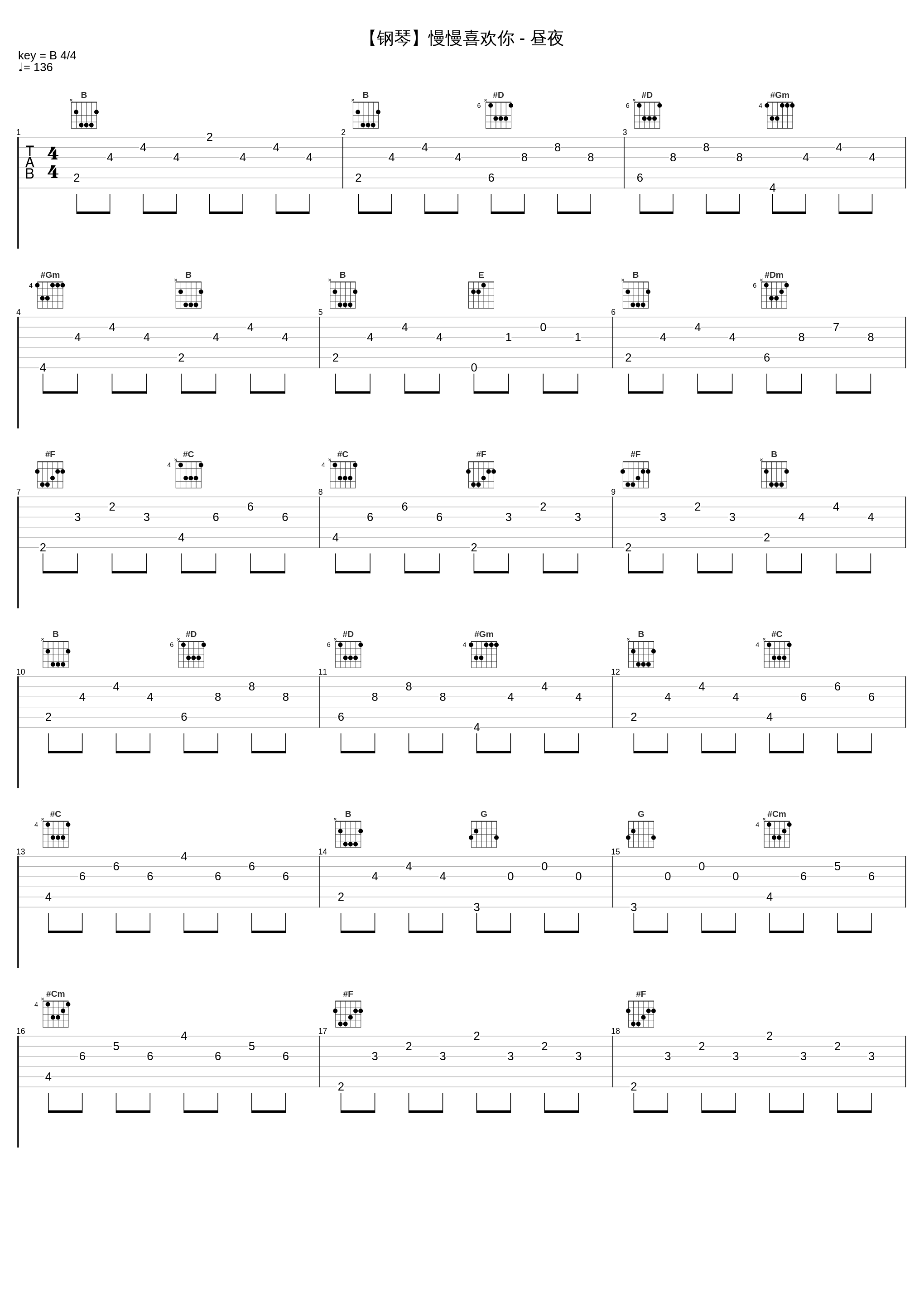 【钢琴】慢慢喜欢你 - 昼夜_昼夜_1