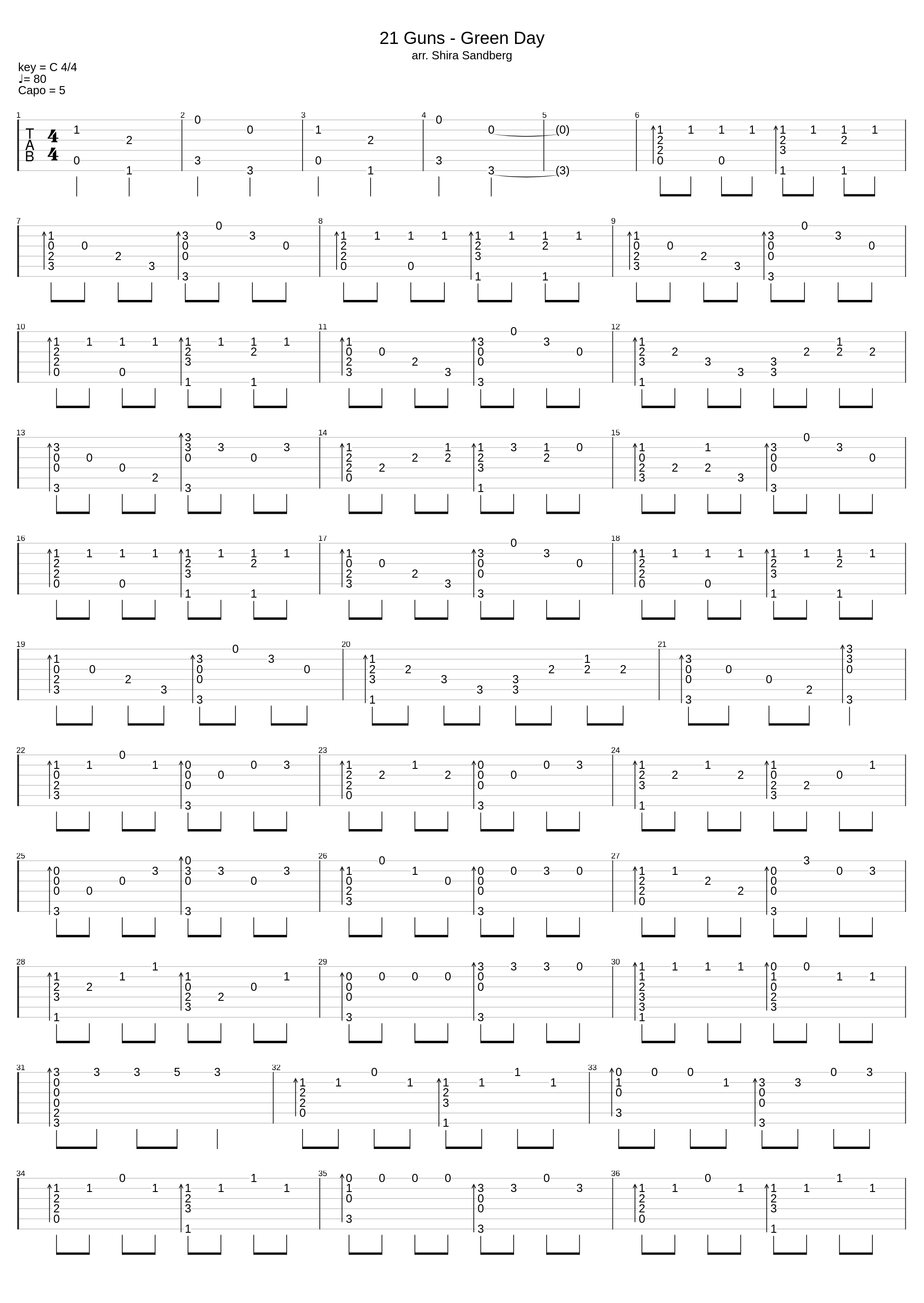21 Guns - (Fingerstyle Arr. By Shira Sandberg)_Green Day_1