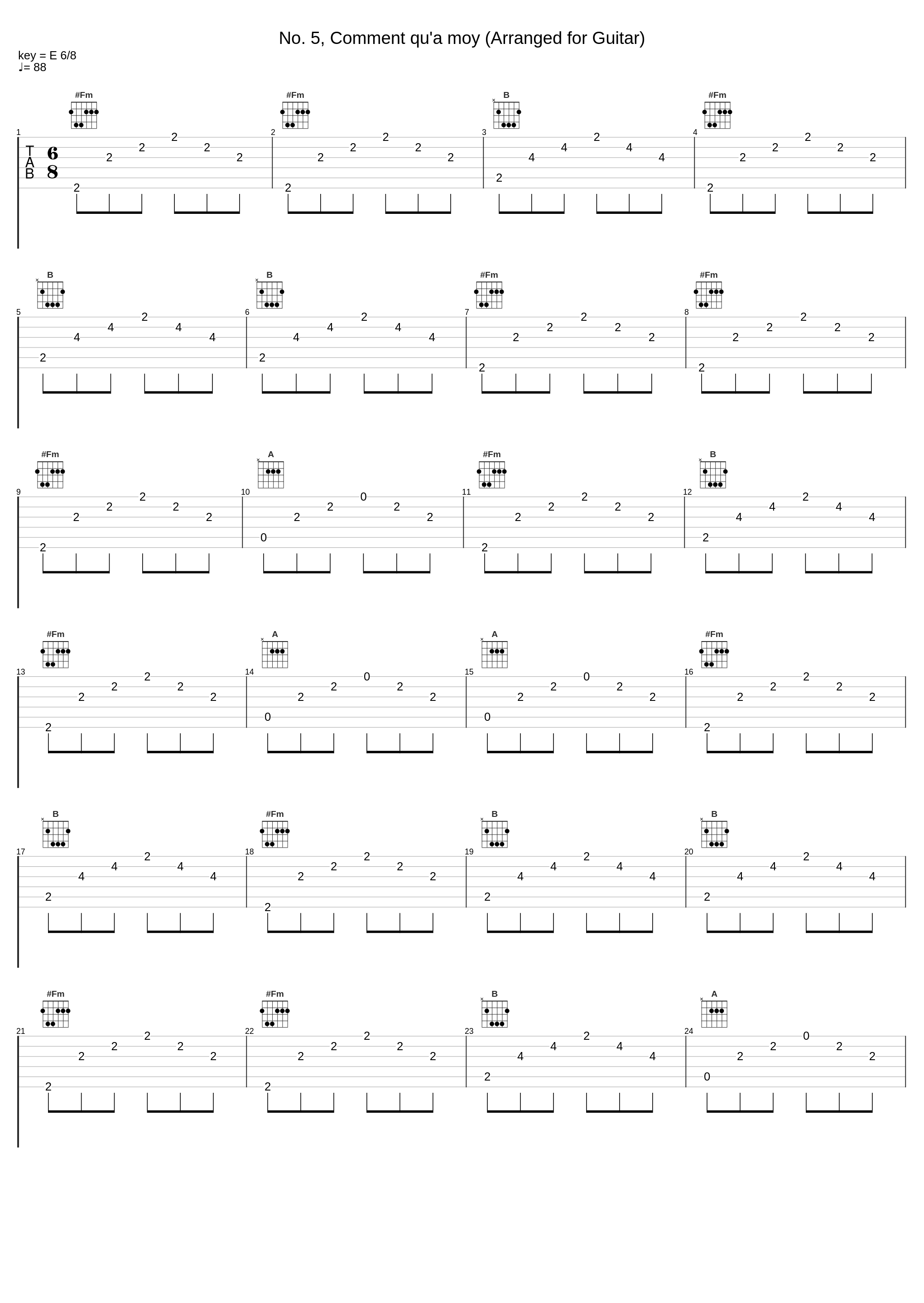 No. 5, Comment qu'a moy (Arranged for Guitar)_Noël Akchoté_1