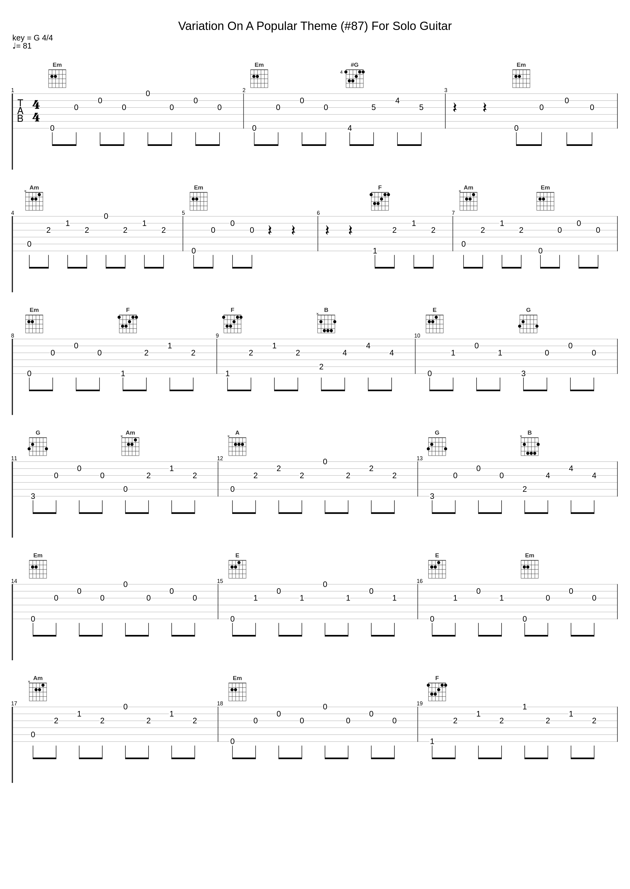 Variation On A Popular Theme (#87) For Solo Guitar_Mark Isham_1