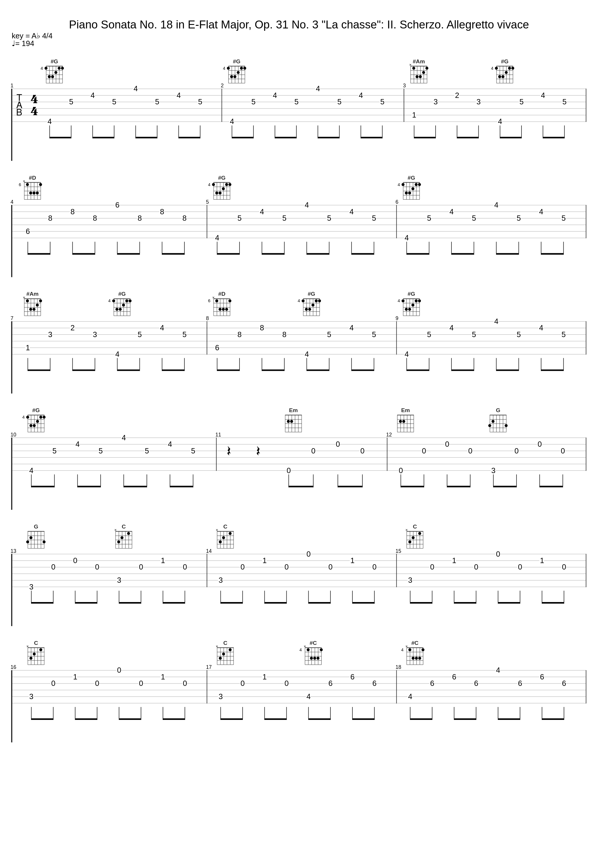 Piano Sonata No. 18 in E-Flat Major, Op. 31 No. 3 "La chasse": II. Scherzo. Allegretto vivace_Ludwig van Beethoven,Mélodie Zhao_1