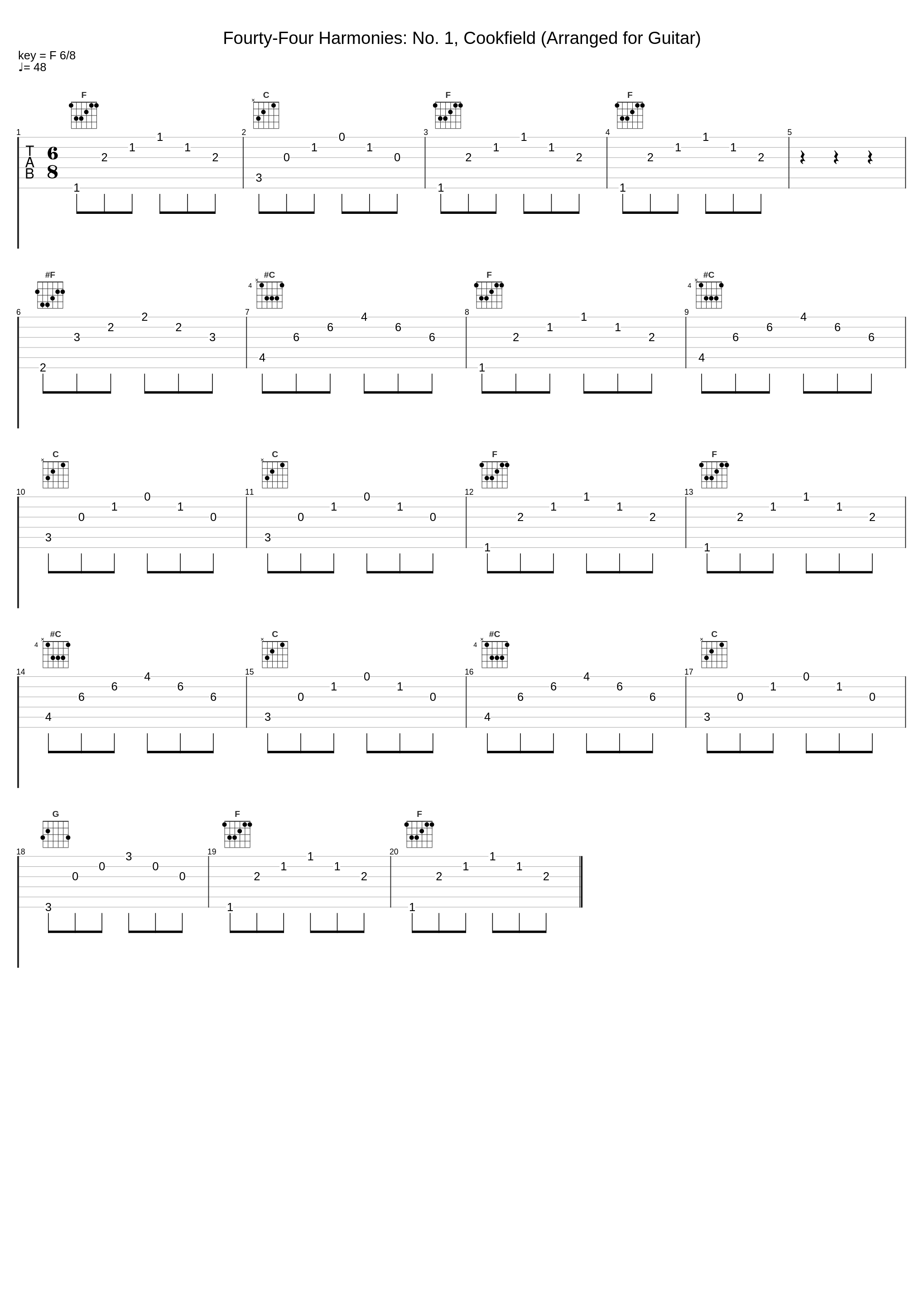 Fourty-Four Harmonies: No. 1, Cookfield (Arranged for Guitar)_Noël Akchoté_1