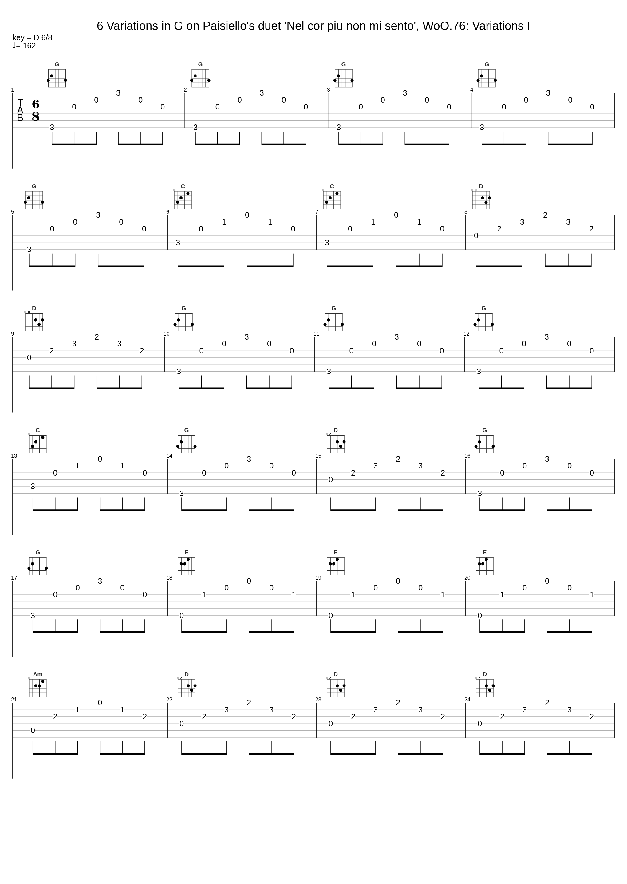 6 Variations in G on Paisiello's duet 'Nel cor piu non mi sento', WoO.76: Variations I_Ludwig van Beethoven,Buckminster Johnson_1