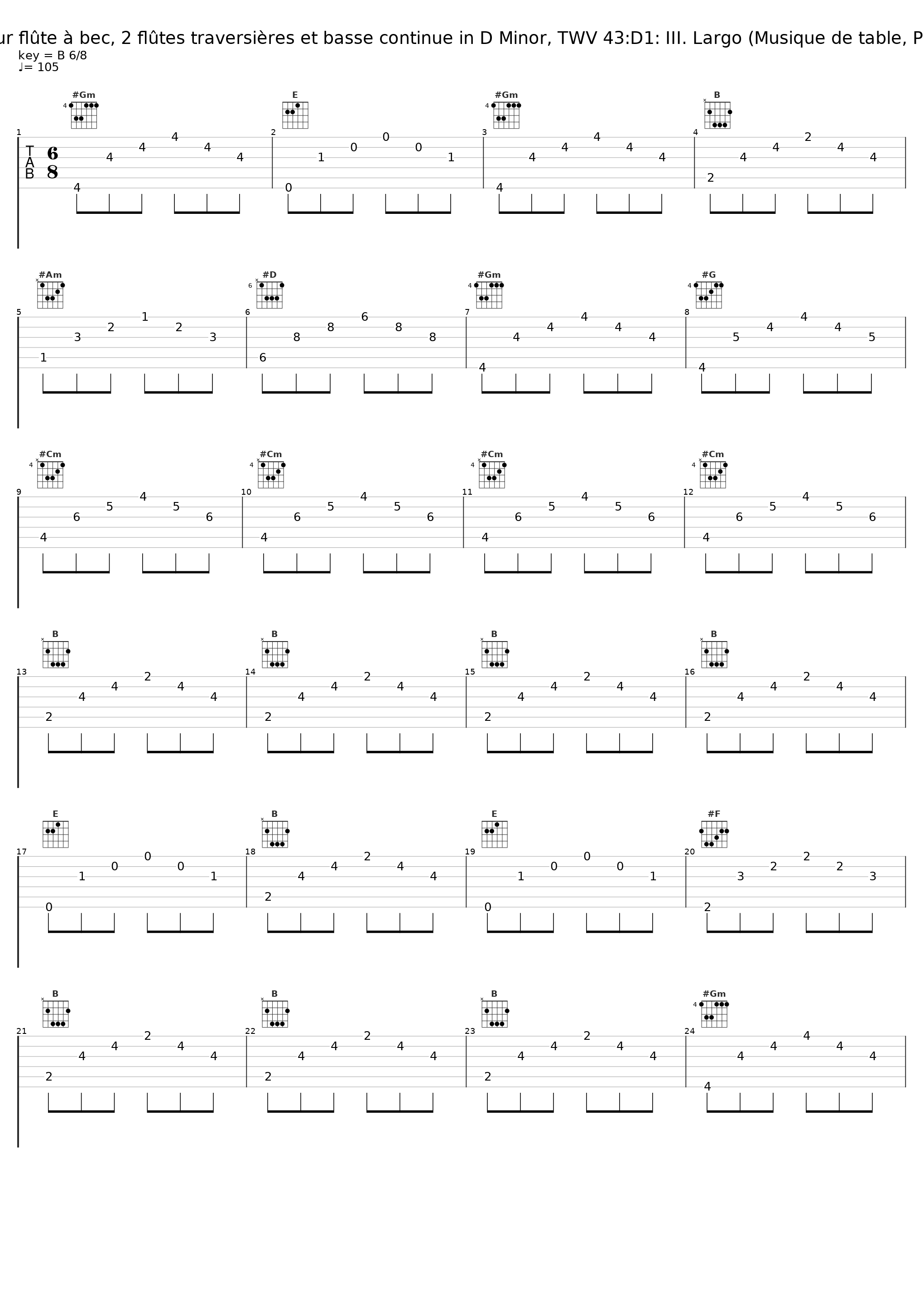 Quatuor pour flûte à bec, 2 flûtes traversières et basse continue in D Minor, TWV 43:D1: III. Largo (Musique de table, Production II)_Ricercar Consort,Georg Philipp Telemann_1