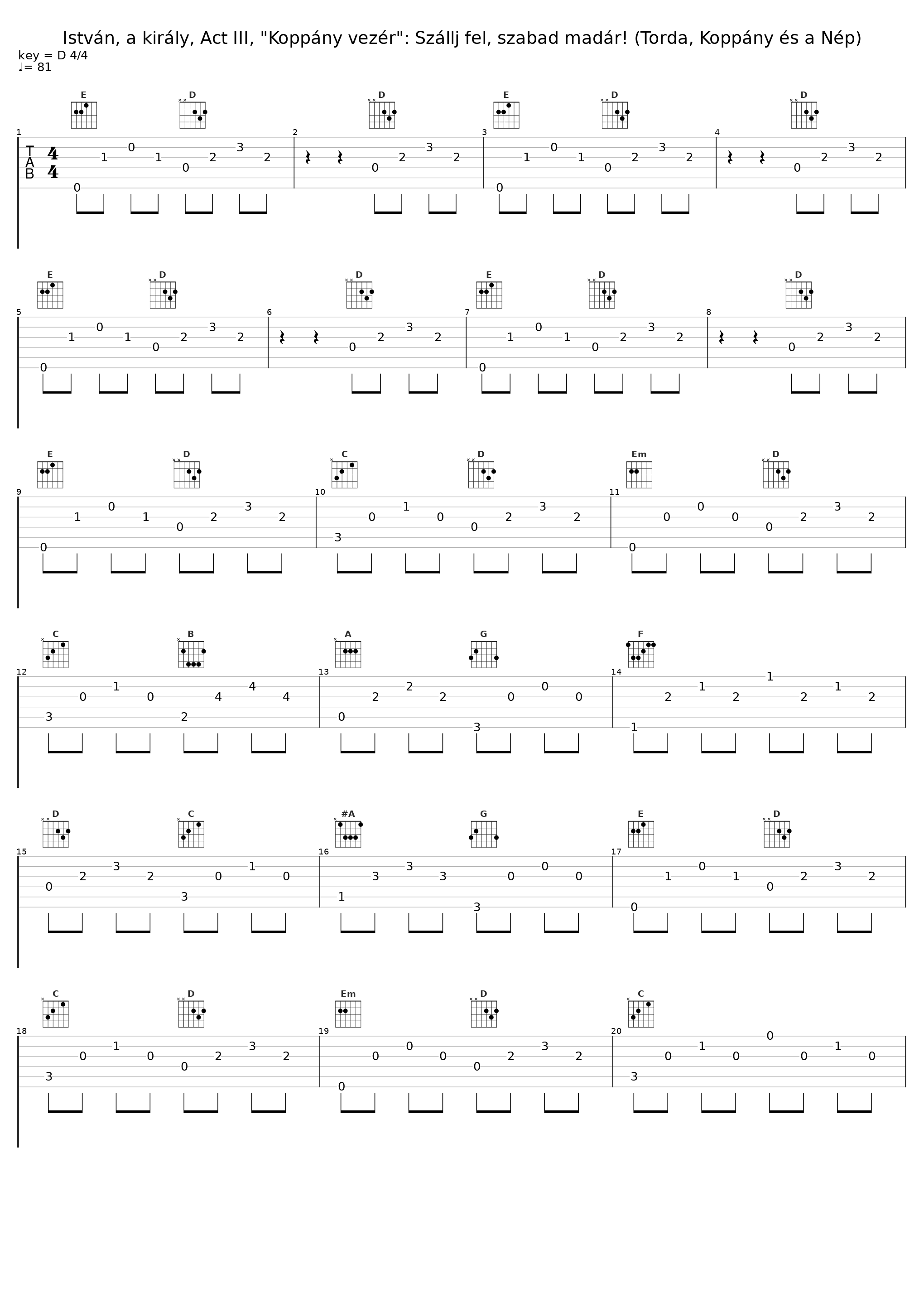 István, a király, Act III, "Koppány vezér": Szállj fel, szabad madár! (Torda, Koppány és a Nép)_Varga Miklós,Peter Balazs,Sandor Szakacsi,Sandor Soros,Máté Victor,Kati Berek,Gyula Vikidál,Sára Bernadett,Bill Gyula Deák,Sandor Halmagyi,Balázsovits Lajos,Nyertes Zsuzsa,Körtvélyessy Zsolt,Hűvösvölgyi Ildikó,Jacint Juhasz,Fonográf Ensemble,Illés Ensembl_1