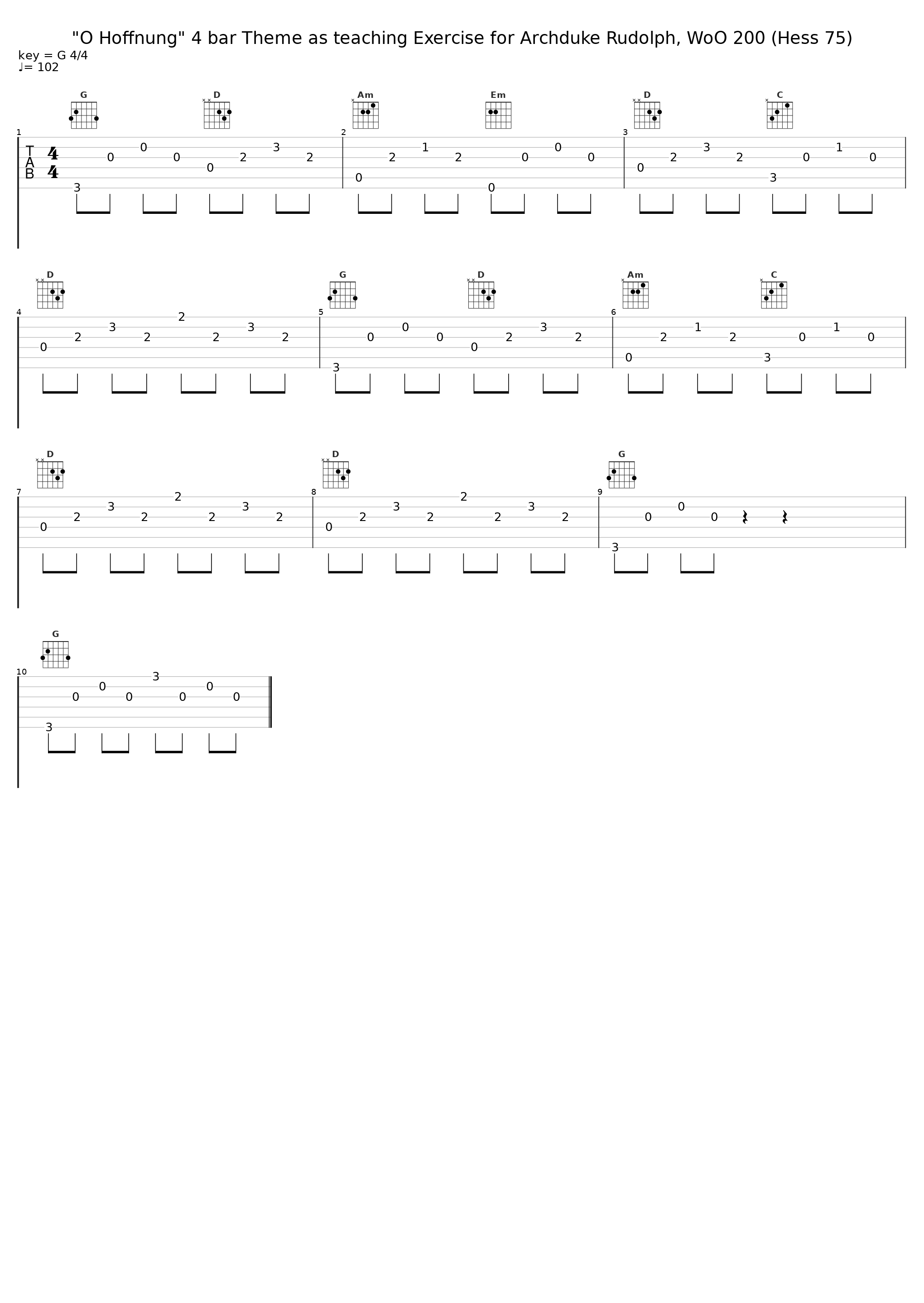 "O Hoffnung" 4 bar Theme as teaching Exercise for Archduke Rudolph, WoO 200 (Hess 75)_Steven Beck_1