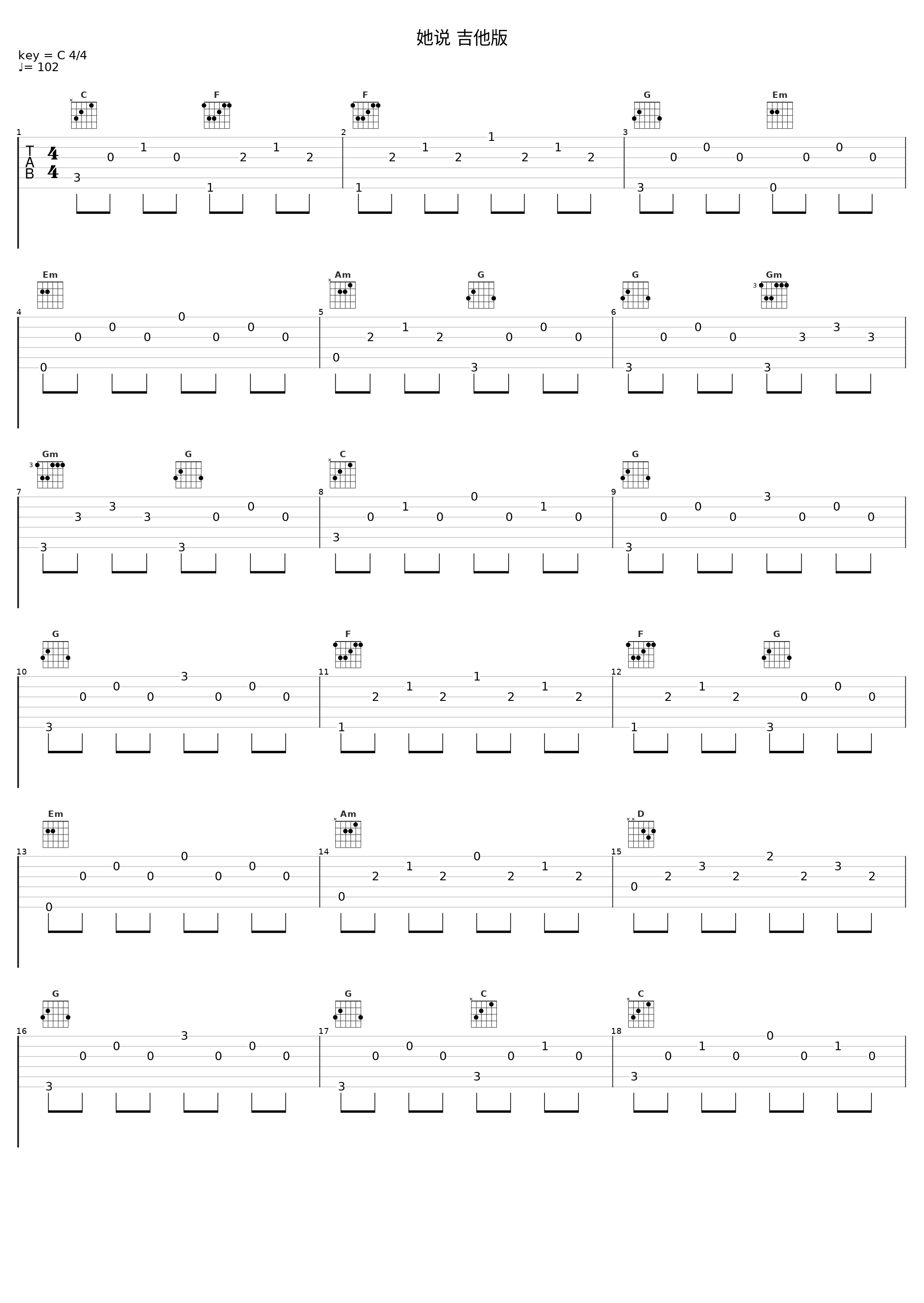 她说 吉他版_郑成河_1