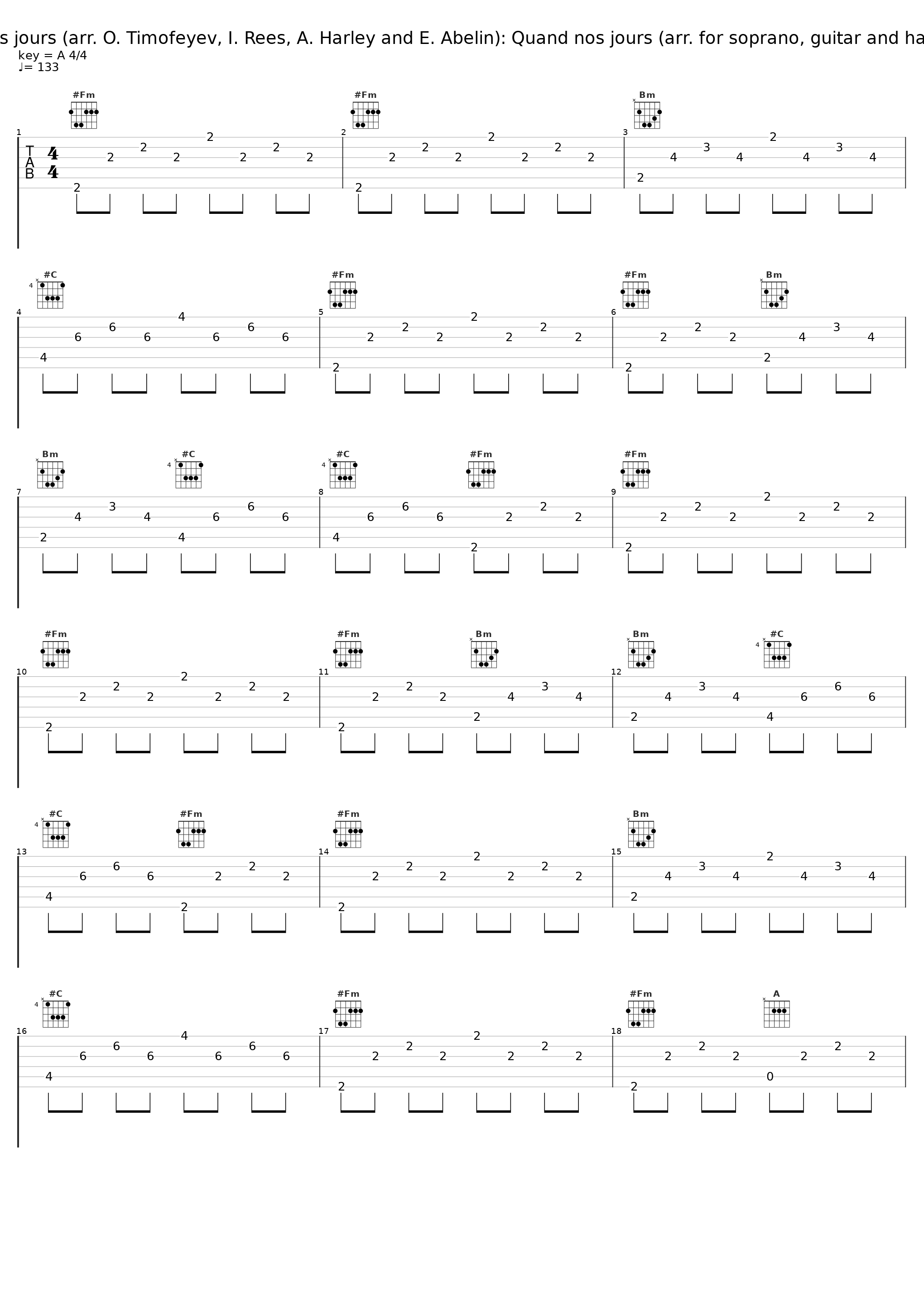 Quand nos jours (arr. O. Timofeyev, I. Rees, A. Harley and E. Abelin): Quand nos jours (arr. for soprano, guitar and harpschord)_Anne Harley,Talisman_1