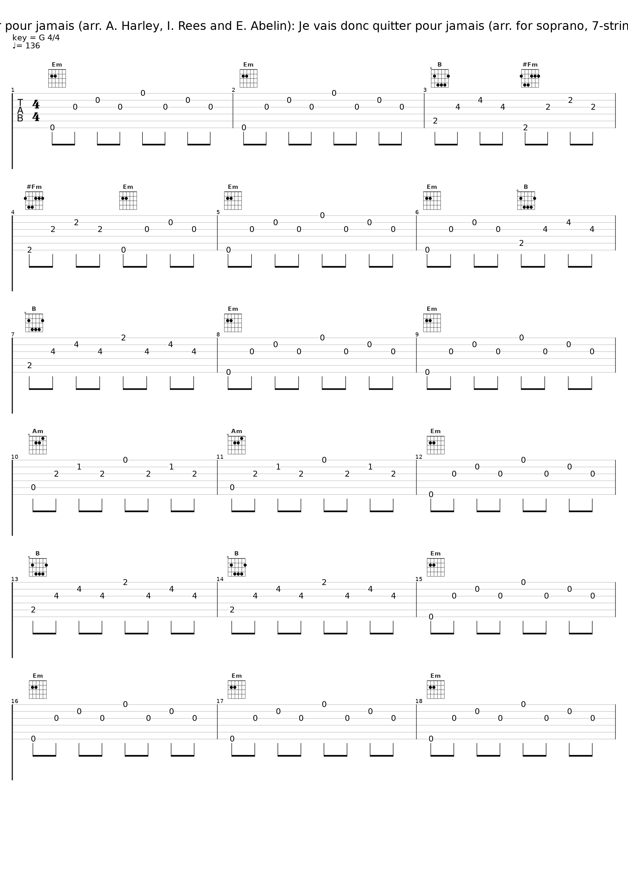 Je vais donc quitter pour jamais (arr. A. Harley, I. Rees and E. Abelin): Je vais donc quitter pour jamais (arr. for soprano, 7-string guitar and violin)_Anne Harley,Talisman_1