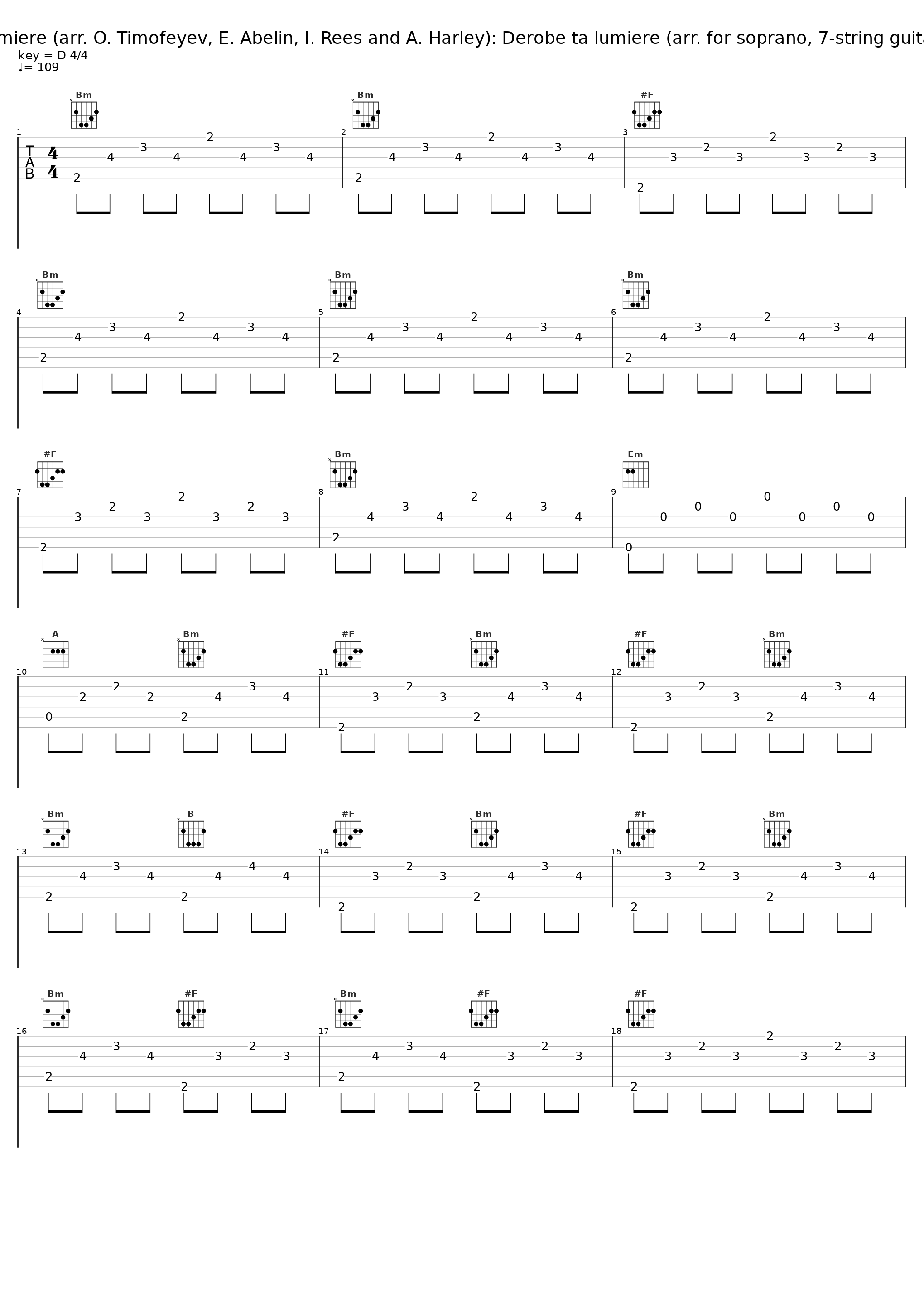 Derobe ta lumiere (arr. O. Timofeyev, E. Abelin, I. Rees and A. Harley): Derobe ta lumiere (arr. for soprano, 7-string guitar and violin)_Anne Harley,Talisman_1