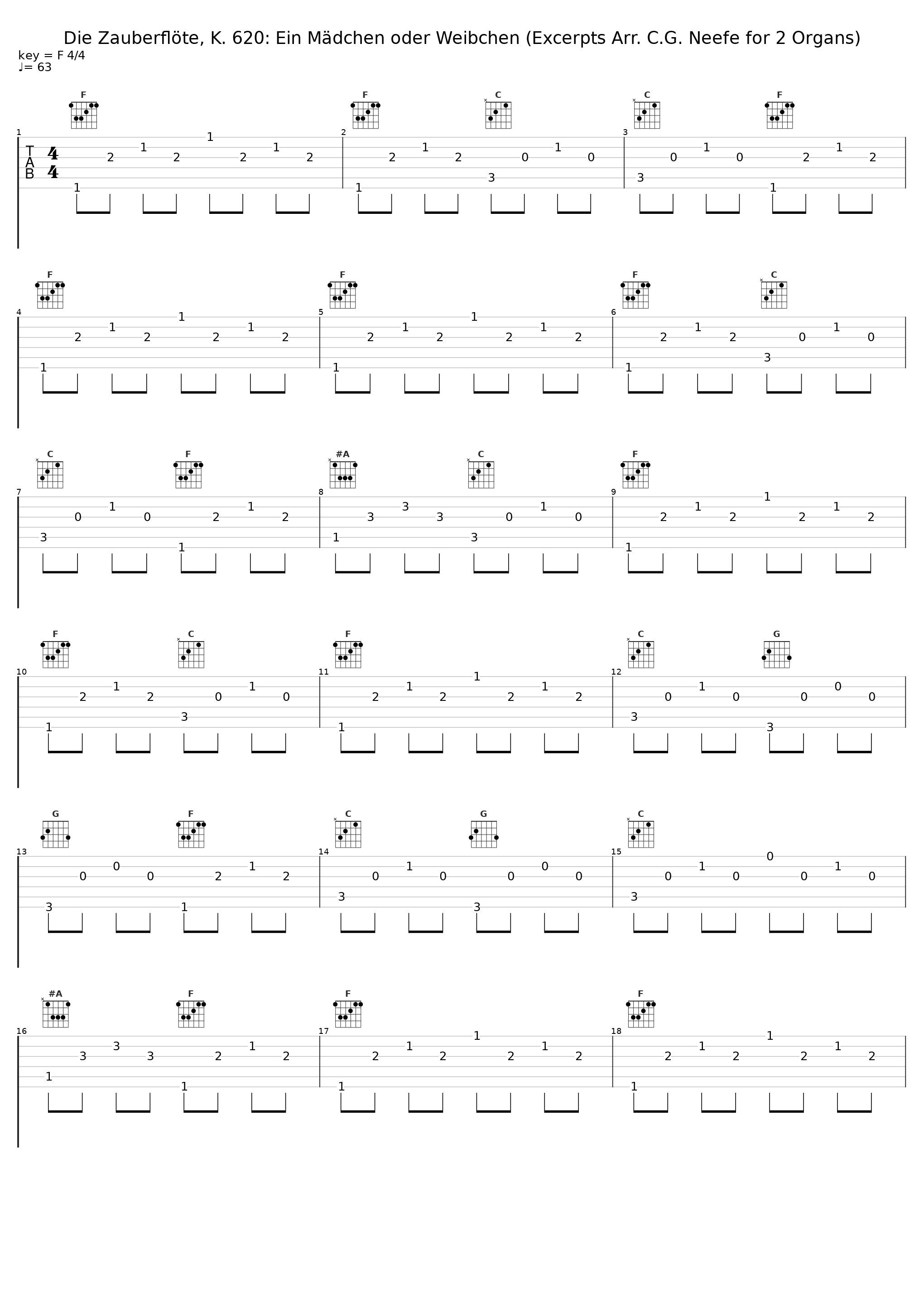 Die Zauberflöte, K. 620: Ein Mädchen oder Weibchen (Excerpts Arr. C.G. Neefe for 2 Organs)_Zeno Bianchini,Christian Lambour_1