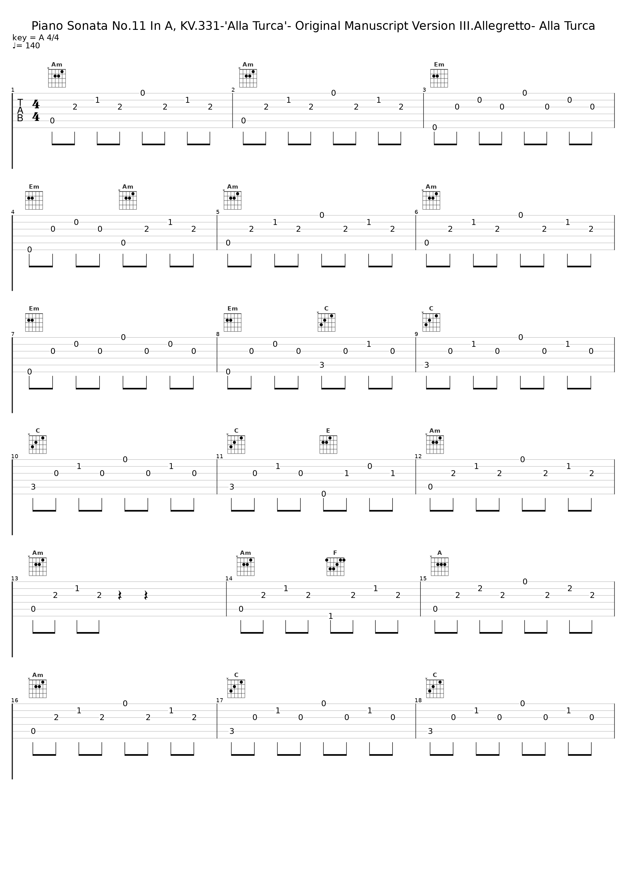 Piano Sonata No.11 In A, KV.331-'Alla Turca'- Original Manuscript Version III.Allegretto- Alla Turca_Gunther Hasselmann_1