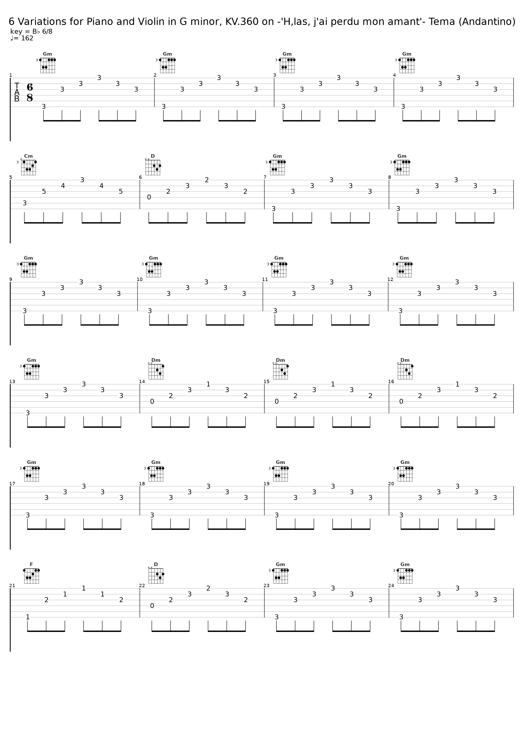 6 Variations for Piano and Violin in G minor, KV.360 on -'H‚las, j'ai perdu mon amant'- Tema (Andantino)_Gunther Hasselmann_1