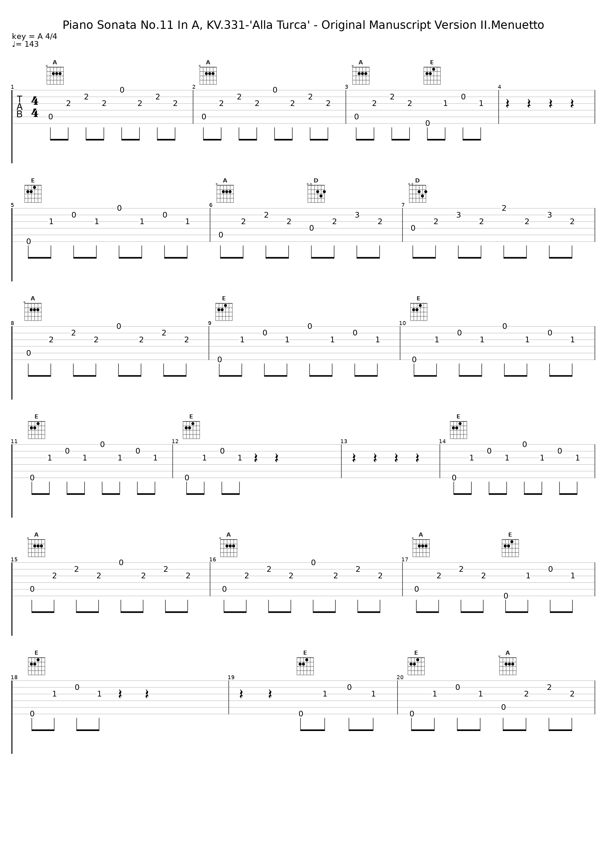 Piano Sonata No.11 In A, KV.331-'Alla Turca' - Original Manuscript Version II.Menuetto_Gunther Hasselmann_1