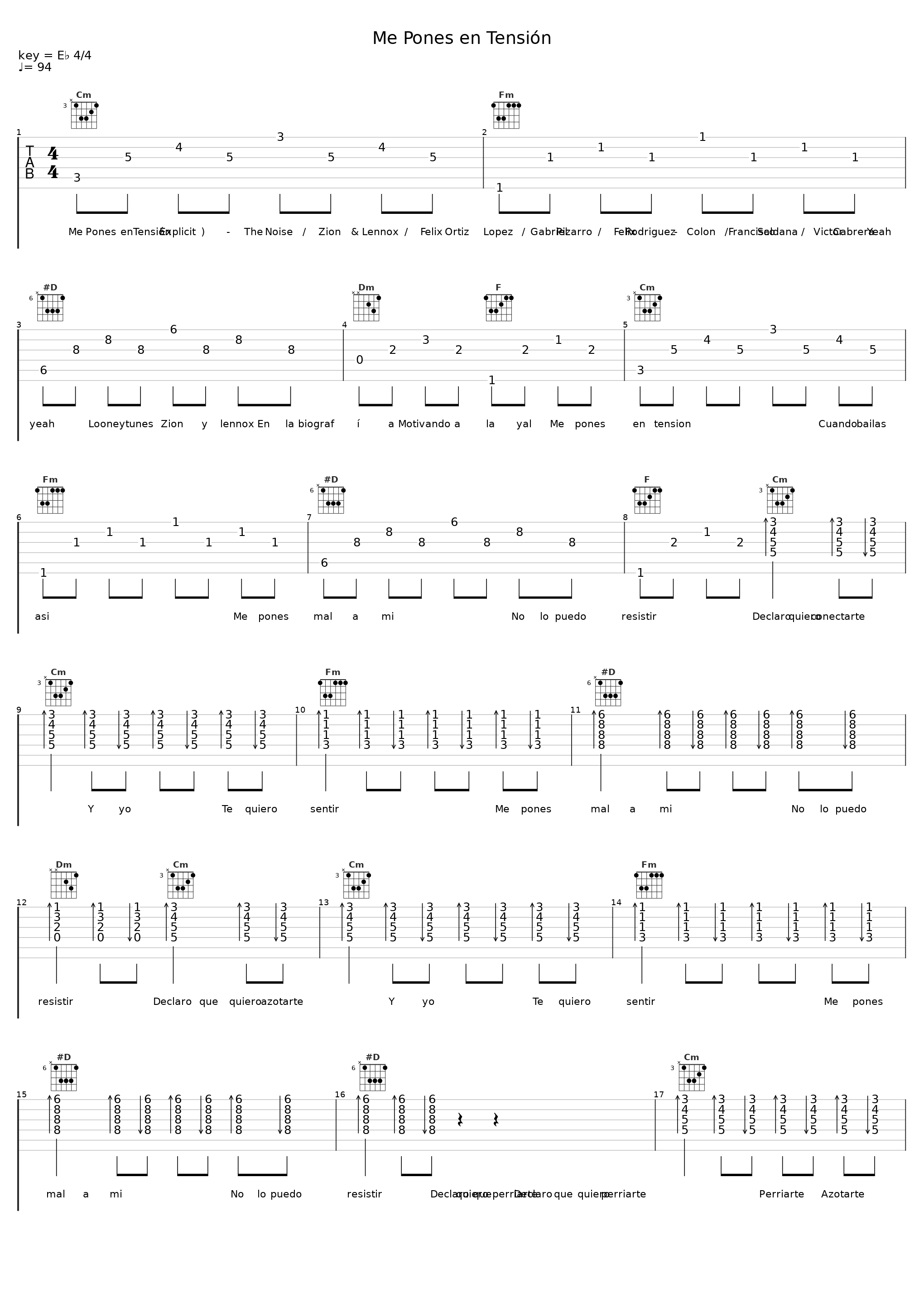 Me Pones en Tensión_The Noise,Zion & Lennox,Felix Ortiz Lopez,Gabriel Pizarro,Felix Rodriguez-Colon,Francisco Saldana,Victor Cabrera_1