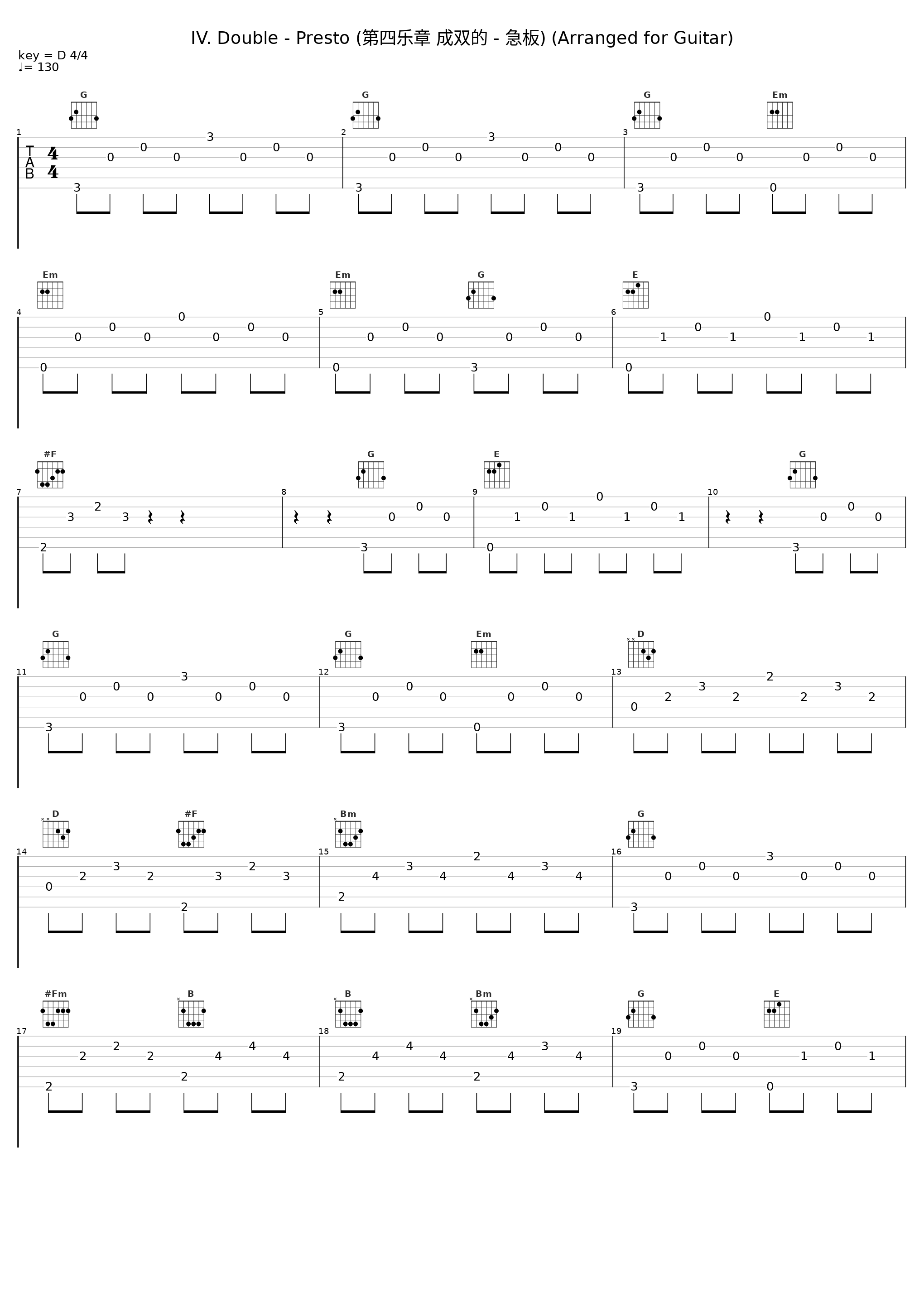 IV. Double - Presto (第四乐章 成双的 - 急板) (Arranged for Guitar)_Frank Bungarten_1