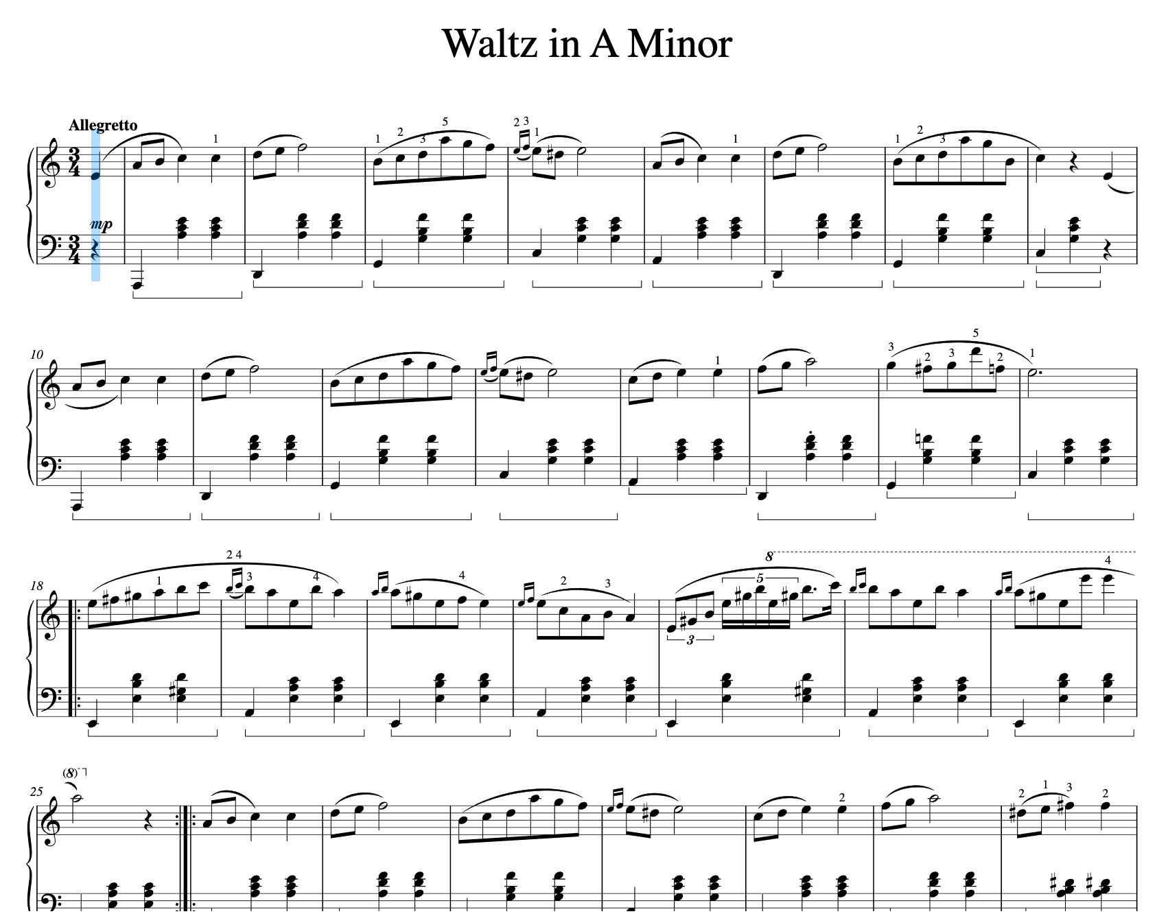 Waltz in A Mino piano sheet music|SheetMusicGo