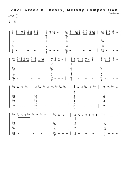 2021 Grade 8 Theory, Melody Composition钢琴简谱-undefined-免费下载-天天钢琴
