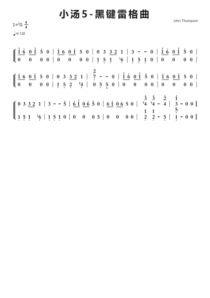 小汤5-黑键雷格曲钢琴简谱-undefined-免费下载-天天钢琴