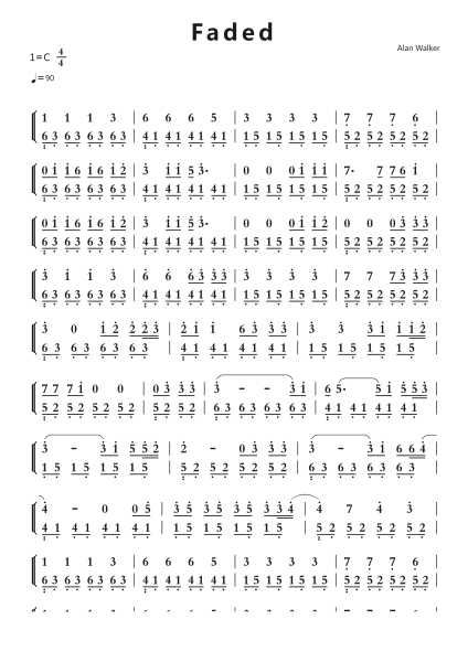 Faded钢琴简谱-undefined-免费下载-天天钢琴