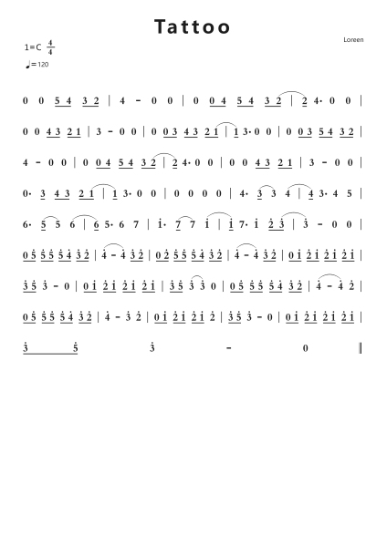 Tattoo钢琴简谱-undefined-免费下载-天天钢琴