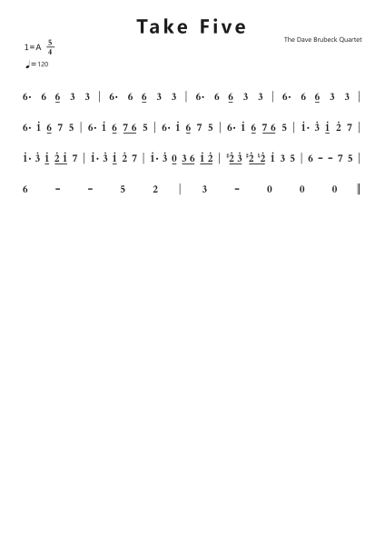 Take Five钢琴简谱-undefined-免费下载-天天钢琴