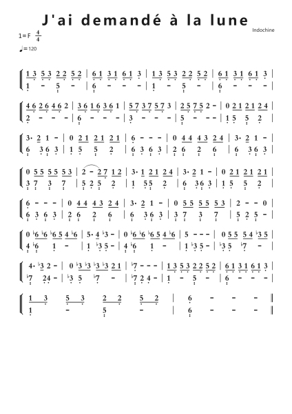 J'ai demandé à la lune钢琴简谱-undefined-免费下载-天天钢琴